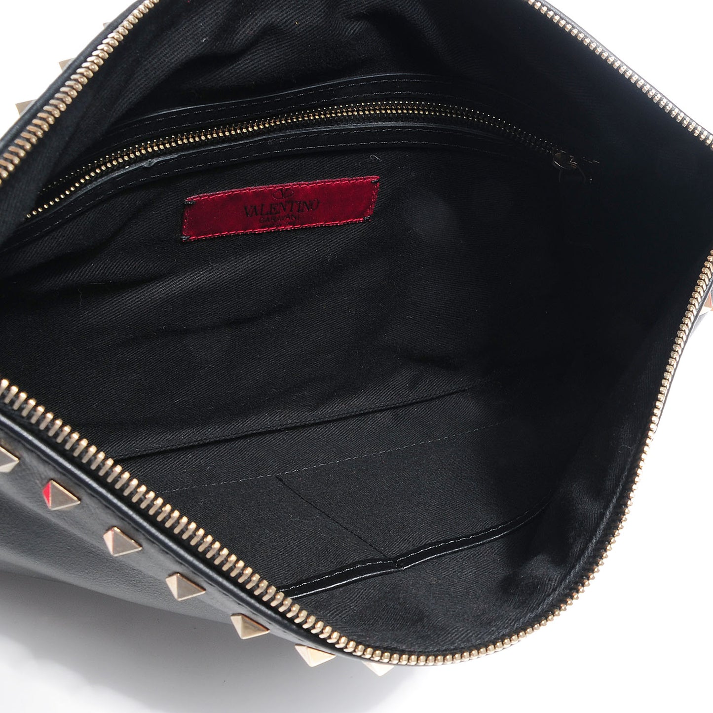 Vitello Large Rockstud Zip Wristlet Pouch Black