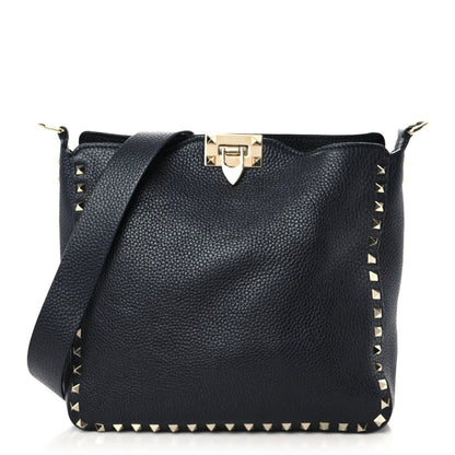 Valentino Garavani Pebbled Calfskin Large Rockstud Flip-Lock Messenger Bag Black 1 of 12