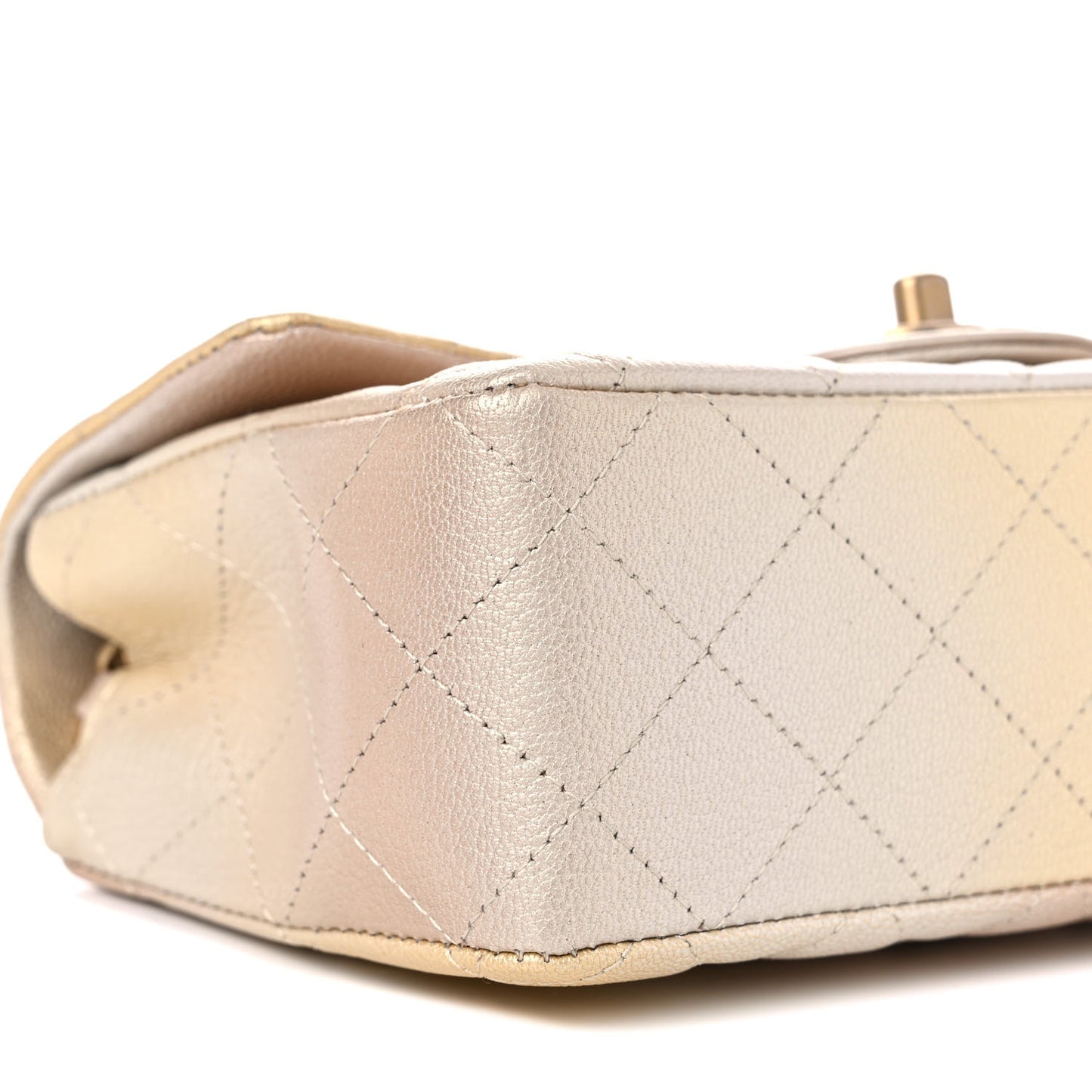 Metallic Goatskin Quilted Mini Rectangular Flap Gold