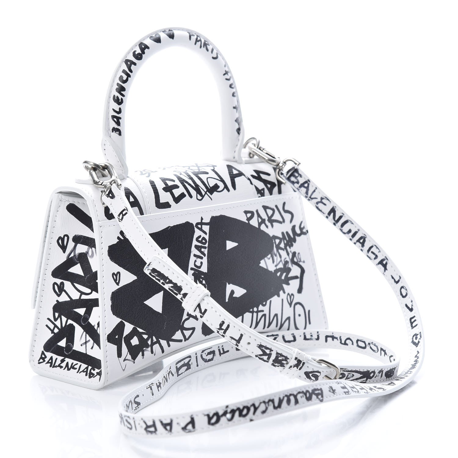 Balenciaga Smooth Calfskin Graffiti Hourglass Top Handle Bag XS White Black 3 of 11
