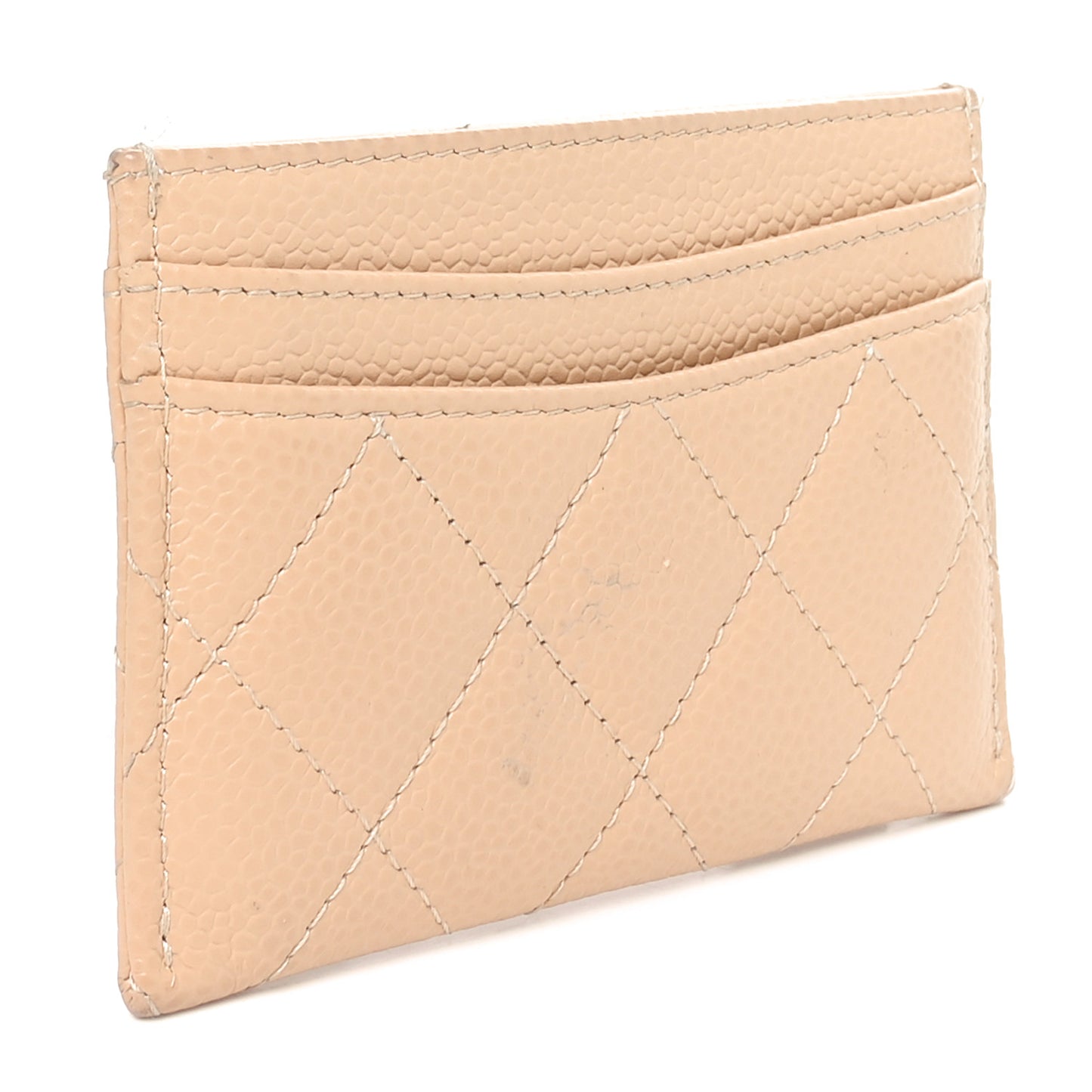 Caviar Quilted Card Holder Beige