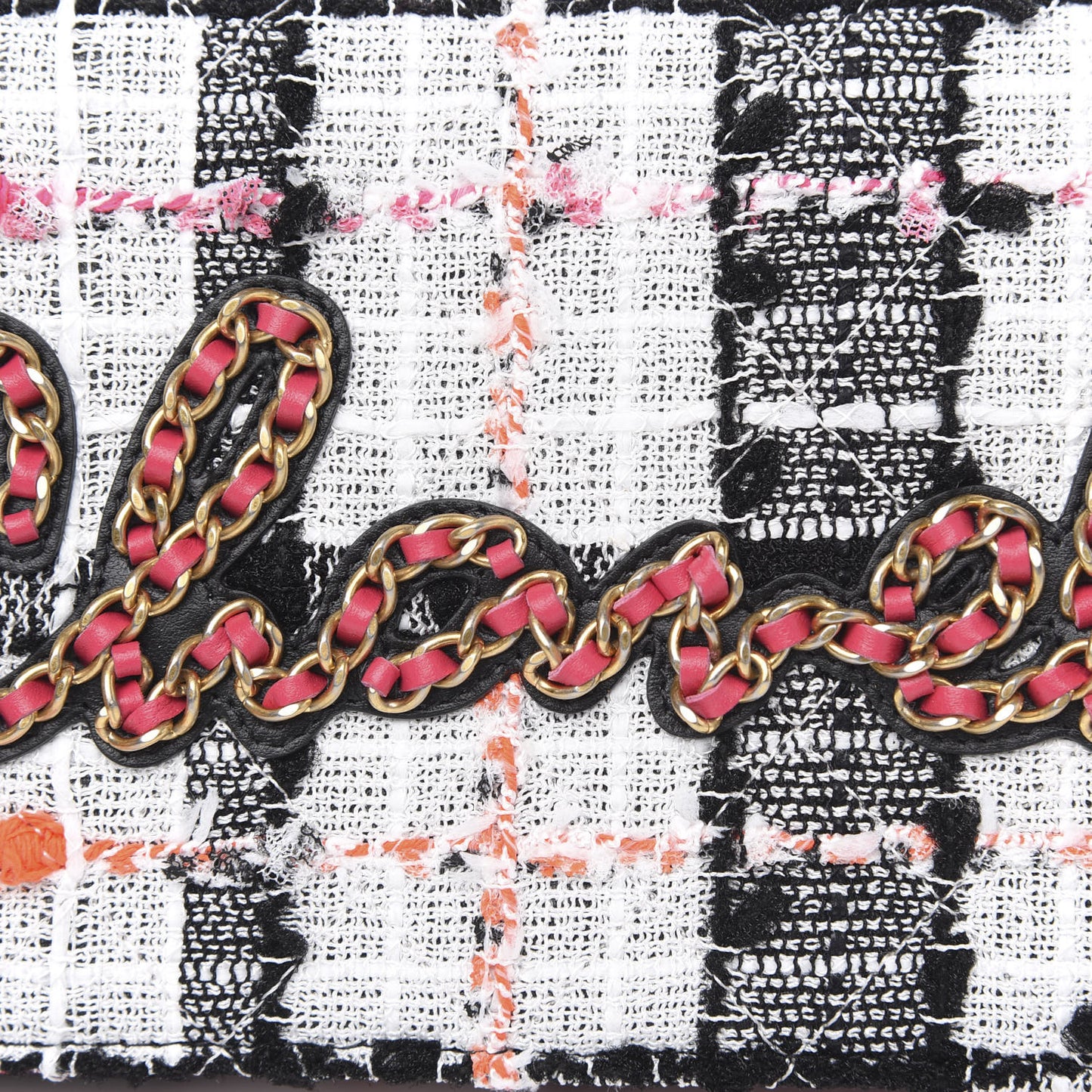 Tweed Calfskin Signe Wallet On Chain WOC Black Pink Orange