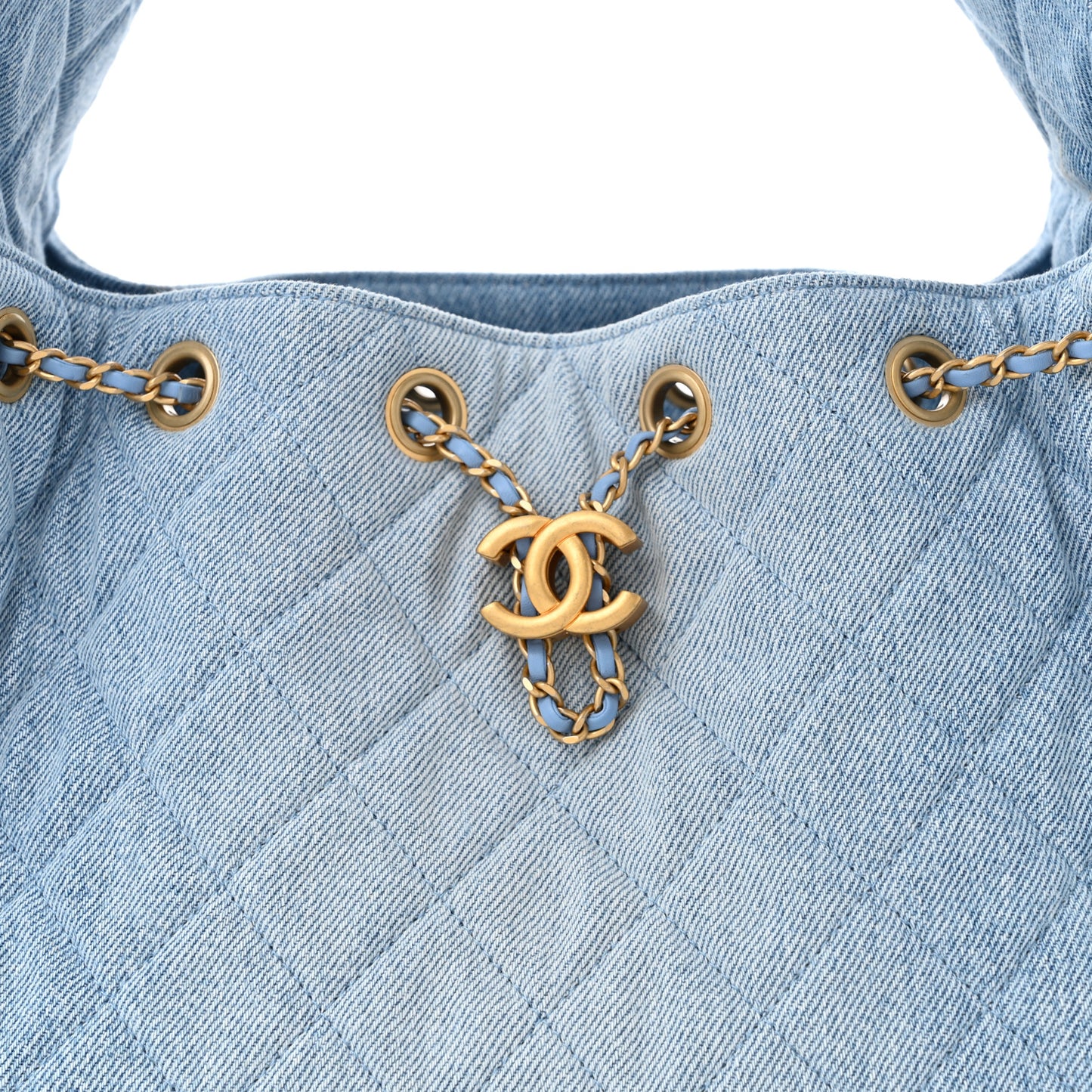 Washed Denim Quilted Small Chanel 25 Handbag Blue