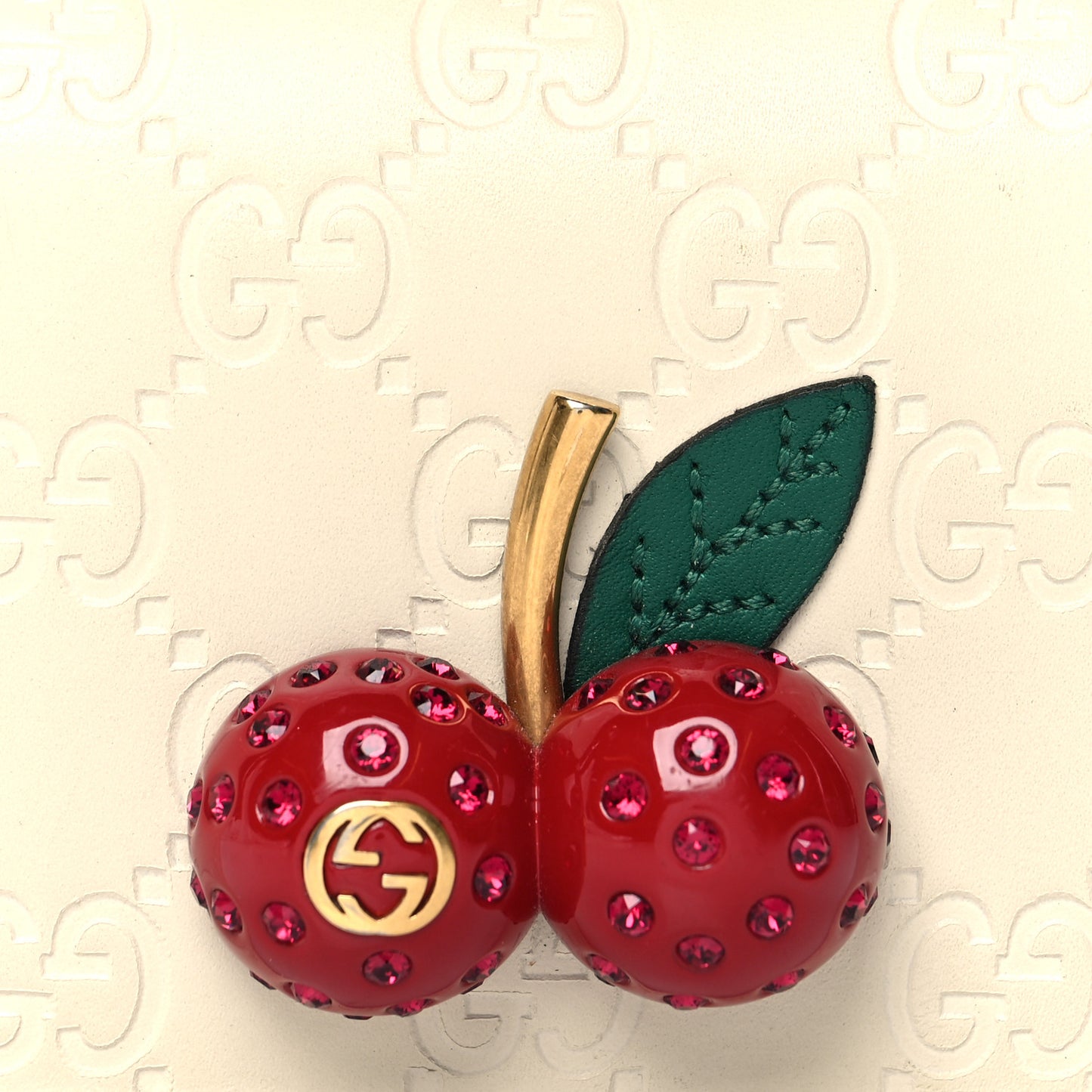 Guccissima Cherries Card Case Wallet White