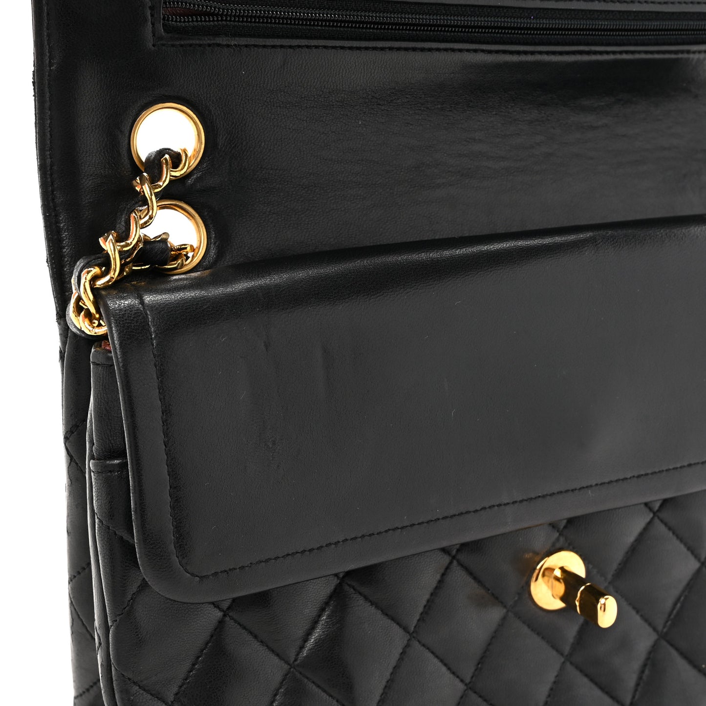 Lambskin Quilted Medium Double Flap Black