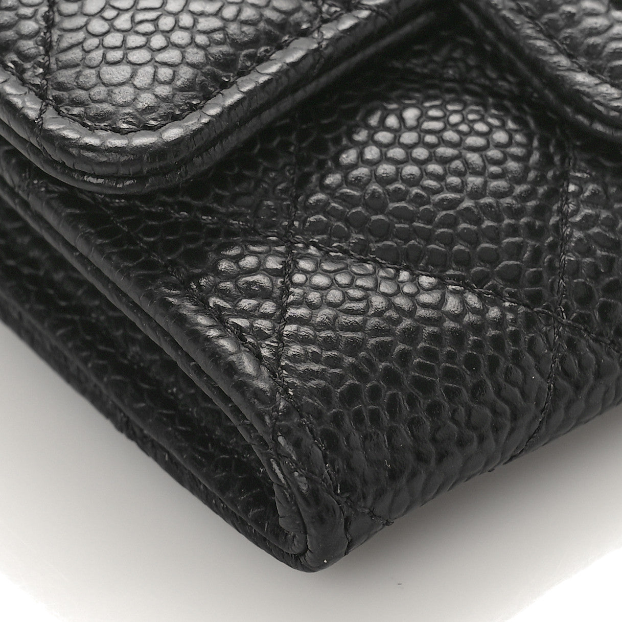 Caviar Quilted Flap Card Holder Wallet Black