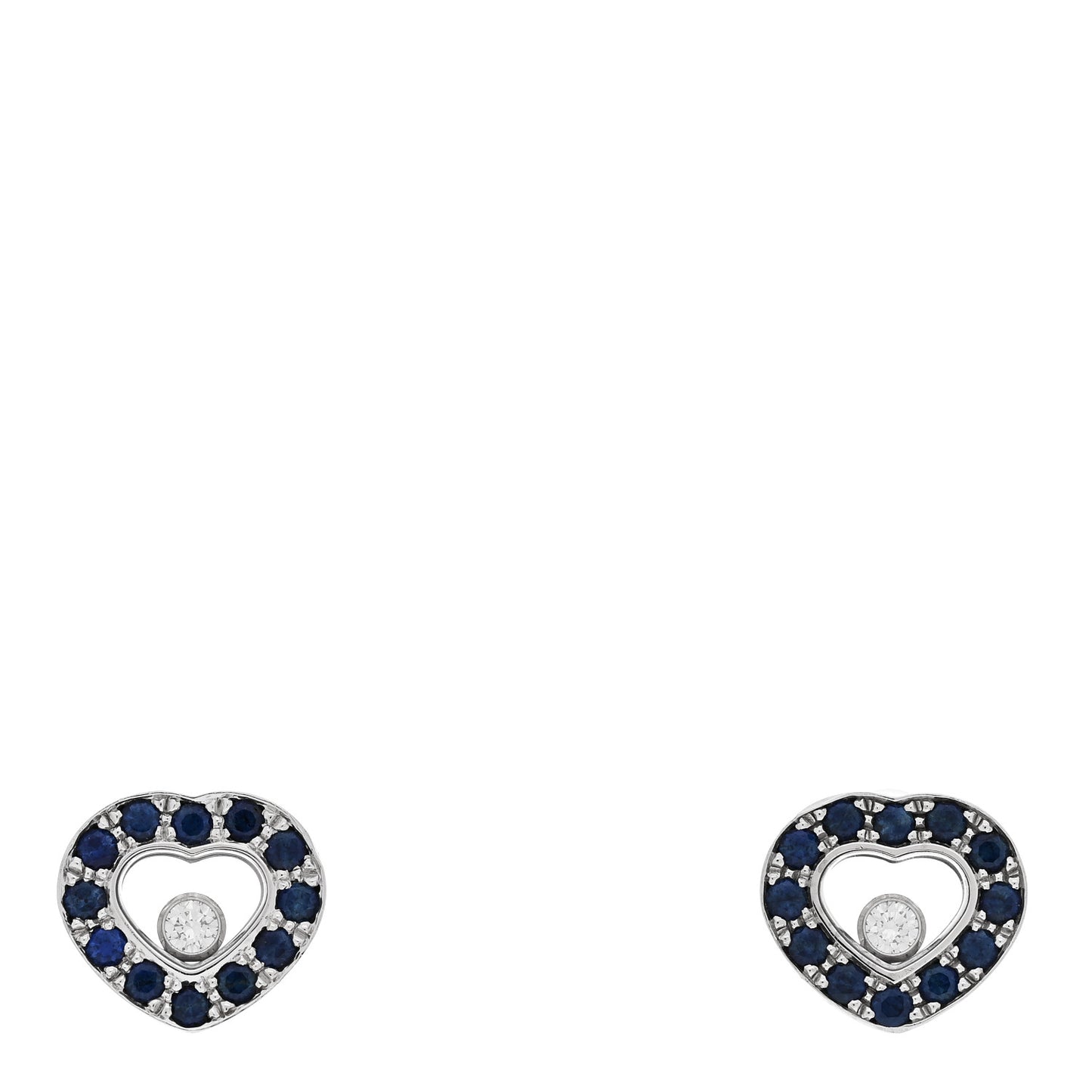 18K White Gold Diamond Blue Sapphire Happy Diamonds Heart Earrings