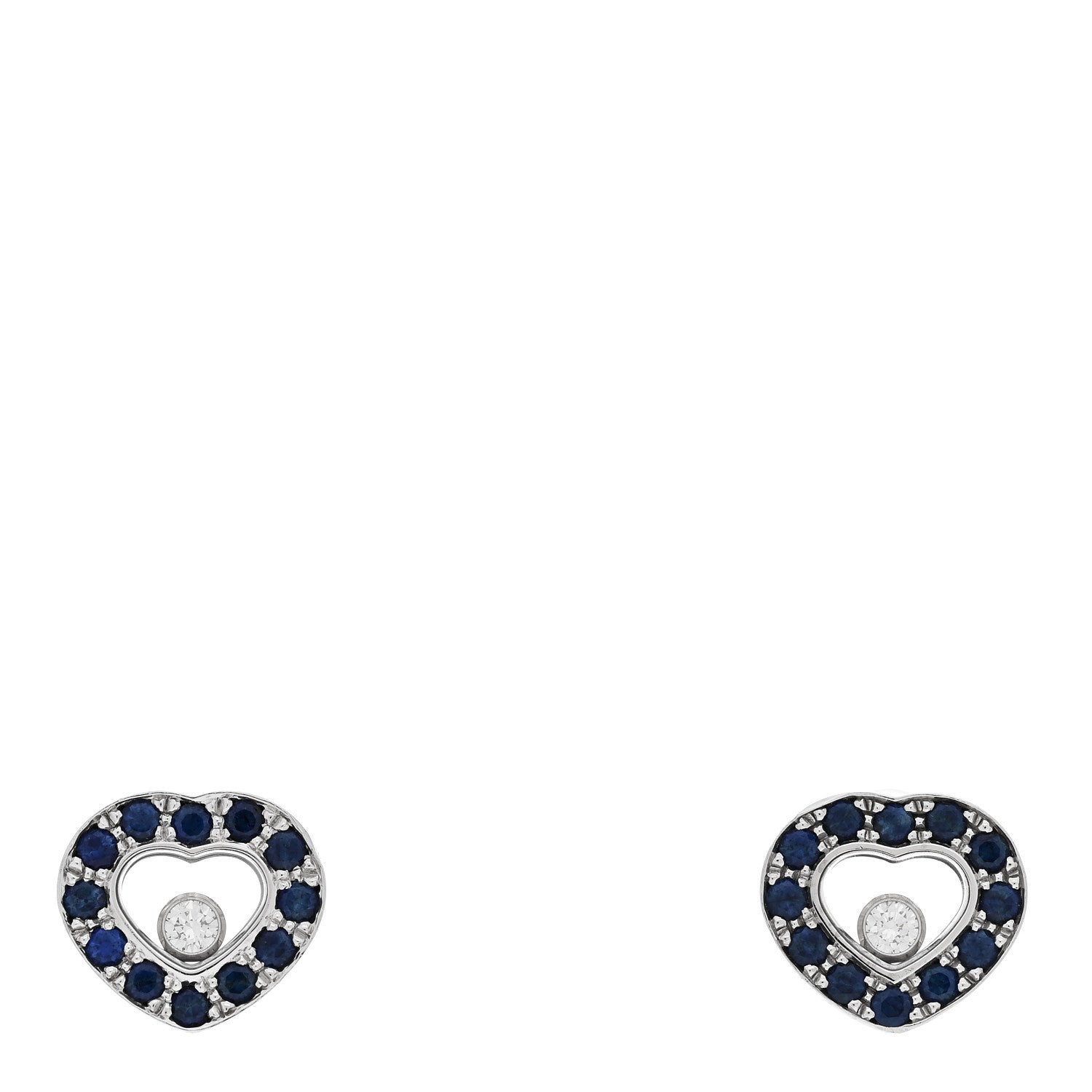 Chopard 18K White Gold Diamond Blue Sapphire Happy Diamonds Heart Earrings 1 of 4