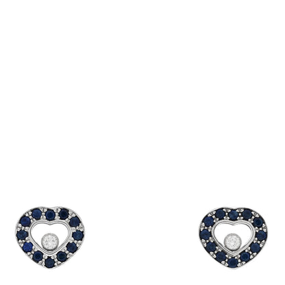 Chopard 18K White Gold Diamond Blue Sapphire Happy Diamonds Heart Earrings 1 of 4