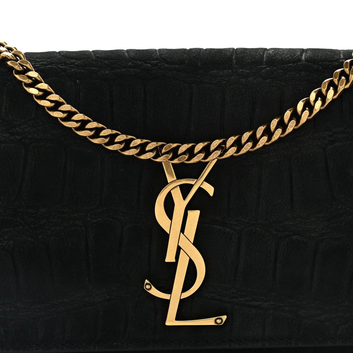 Saint Laurent Crocodile Embossed Nubuck Small Monogram Kate Satchel Black 15 of 19