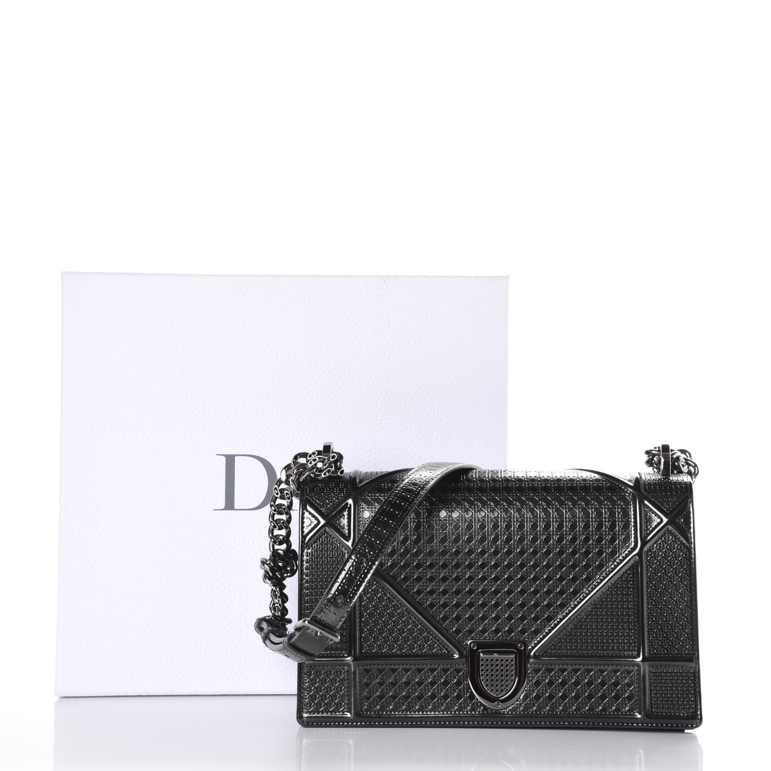 Christian Dior Metallic Patent Micro-Cannage Medium Diorama Flap Bag Silver 11 of 11