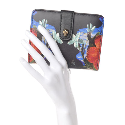 Alexander McQueen Calfskin Floral Print Skull French Wallet Black 2 of 8