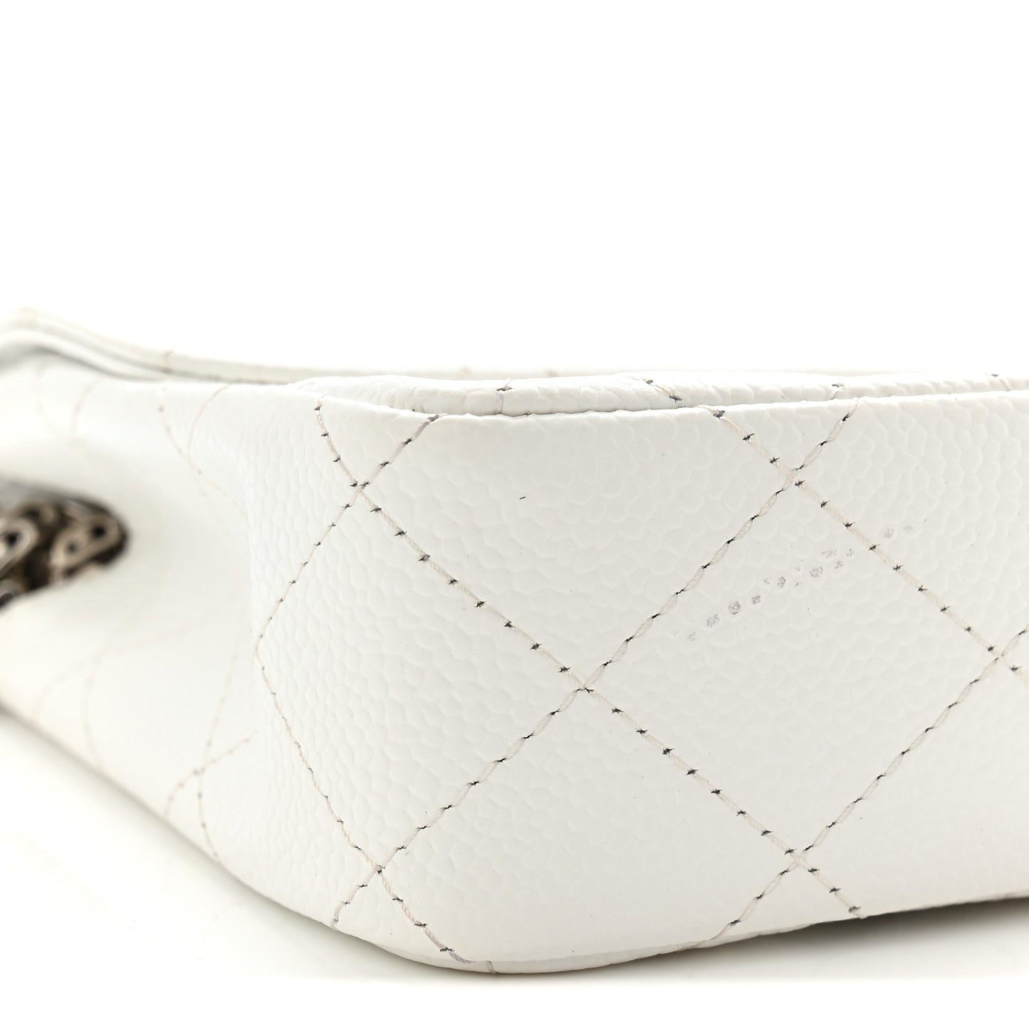 Caviar Quilted East West Flap Bijoux Chain White