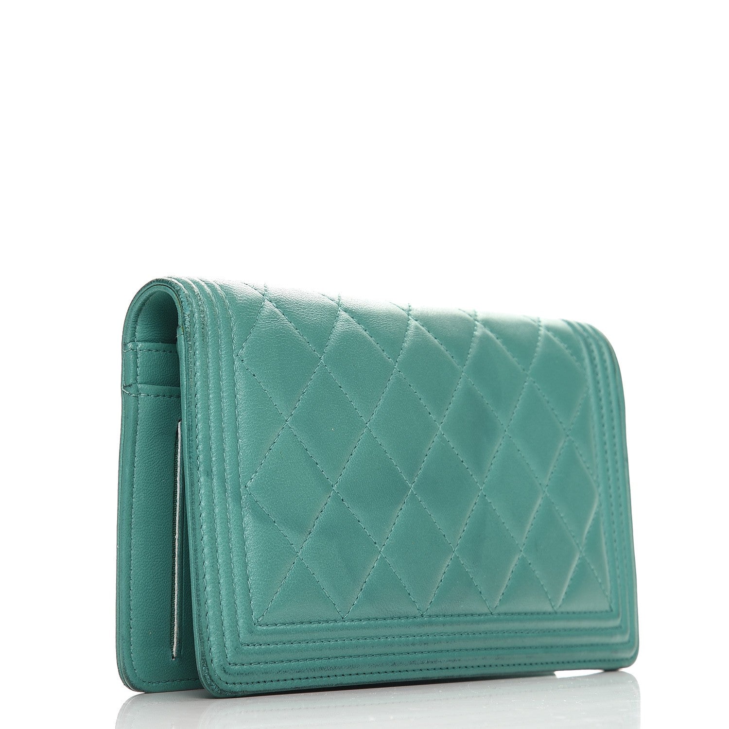 Chanel Lambskin Quilted Boy Yen Wallet Green 3 of 13