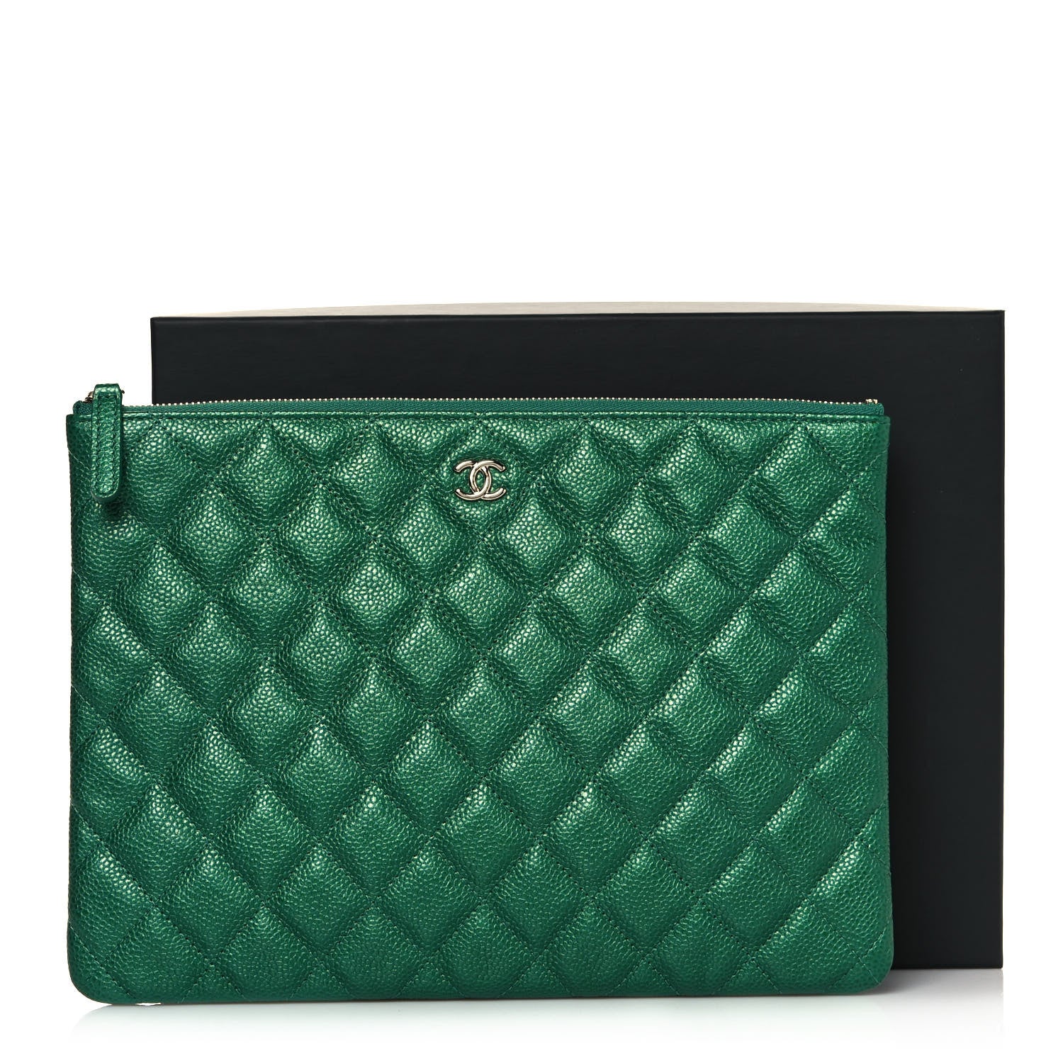 Chanel Metallic Caviar Quilted Medium Cosmetic Case Green 13 of 13