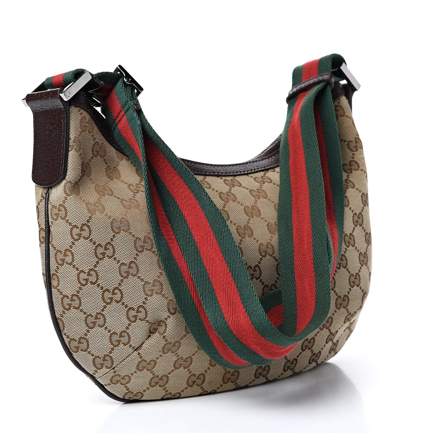 Monogram Web Medium Half Moon Hobo Dark Brown