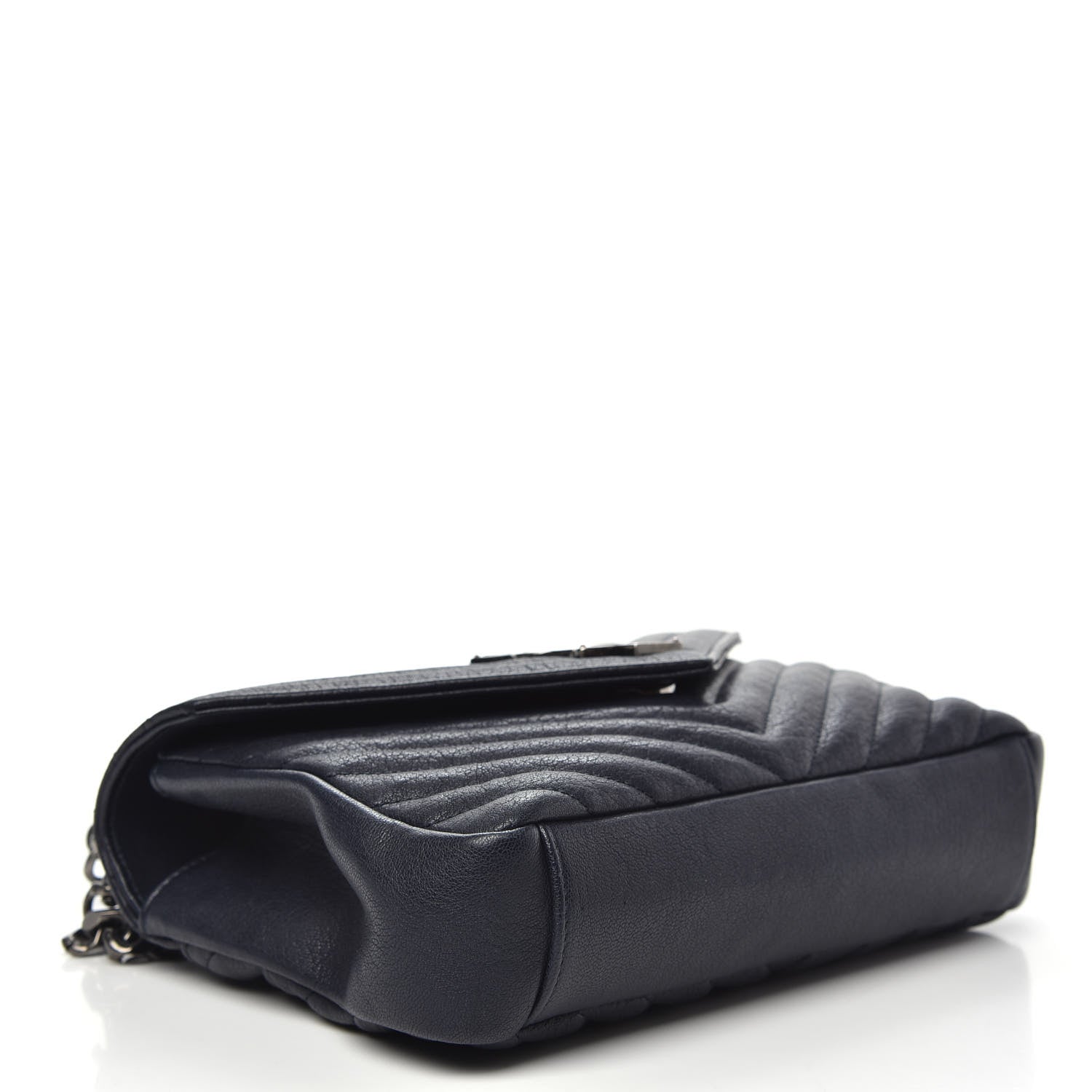 Saint Laurent Sheepskin Matelasse Chevron Monogram Medium College Bag Deep Marine 5 of 13