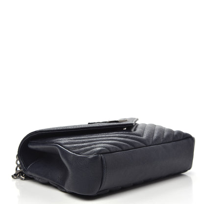 Saint Laurent Sheepskin Matelasse Chevron Monogram Medium College Bag Deep Marine 5 of 13