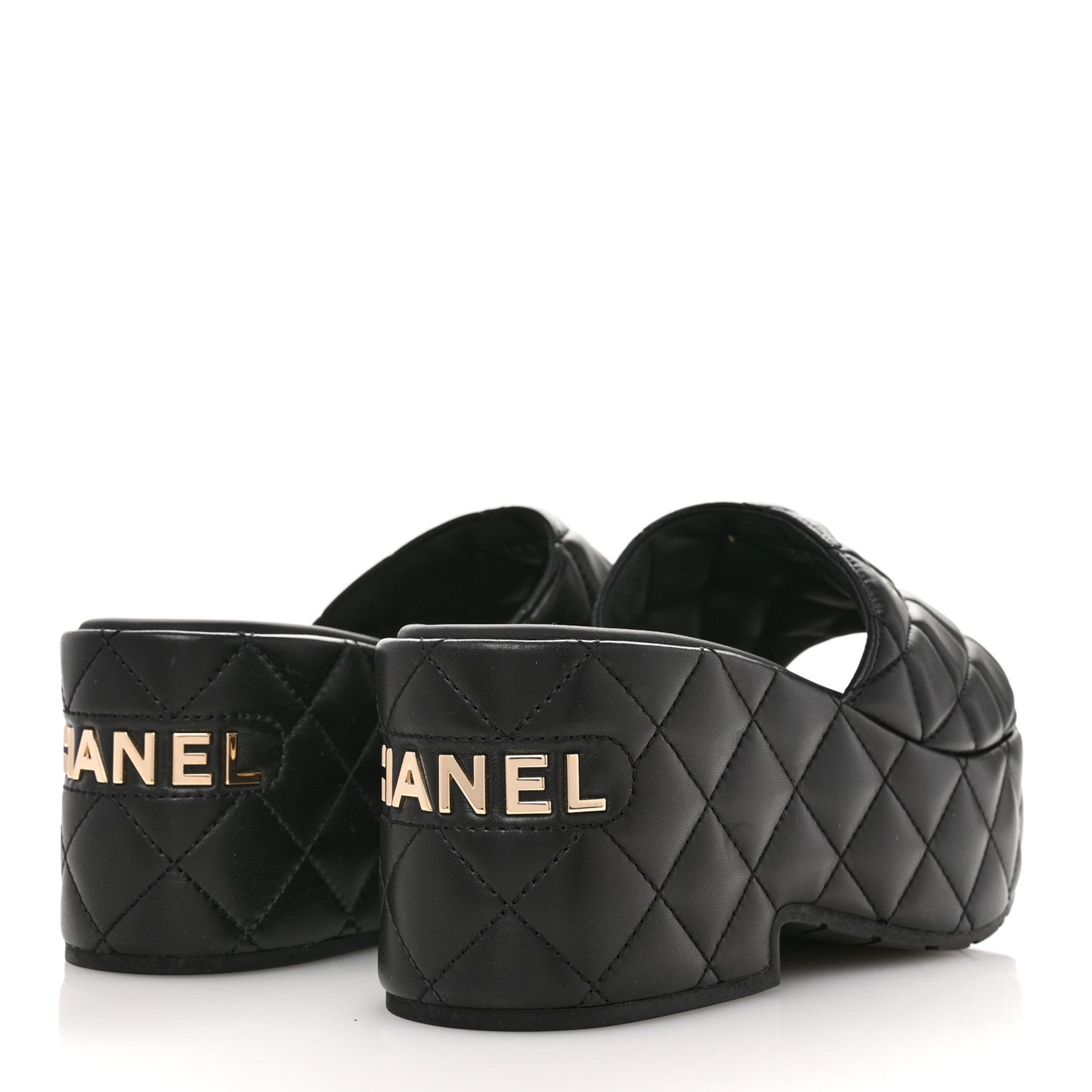 Lambskin Quilted CC Mules Wedge Sandals 39 Black