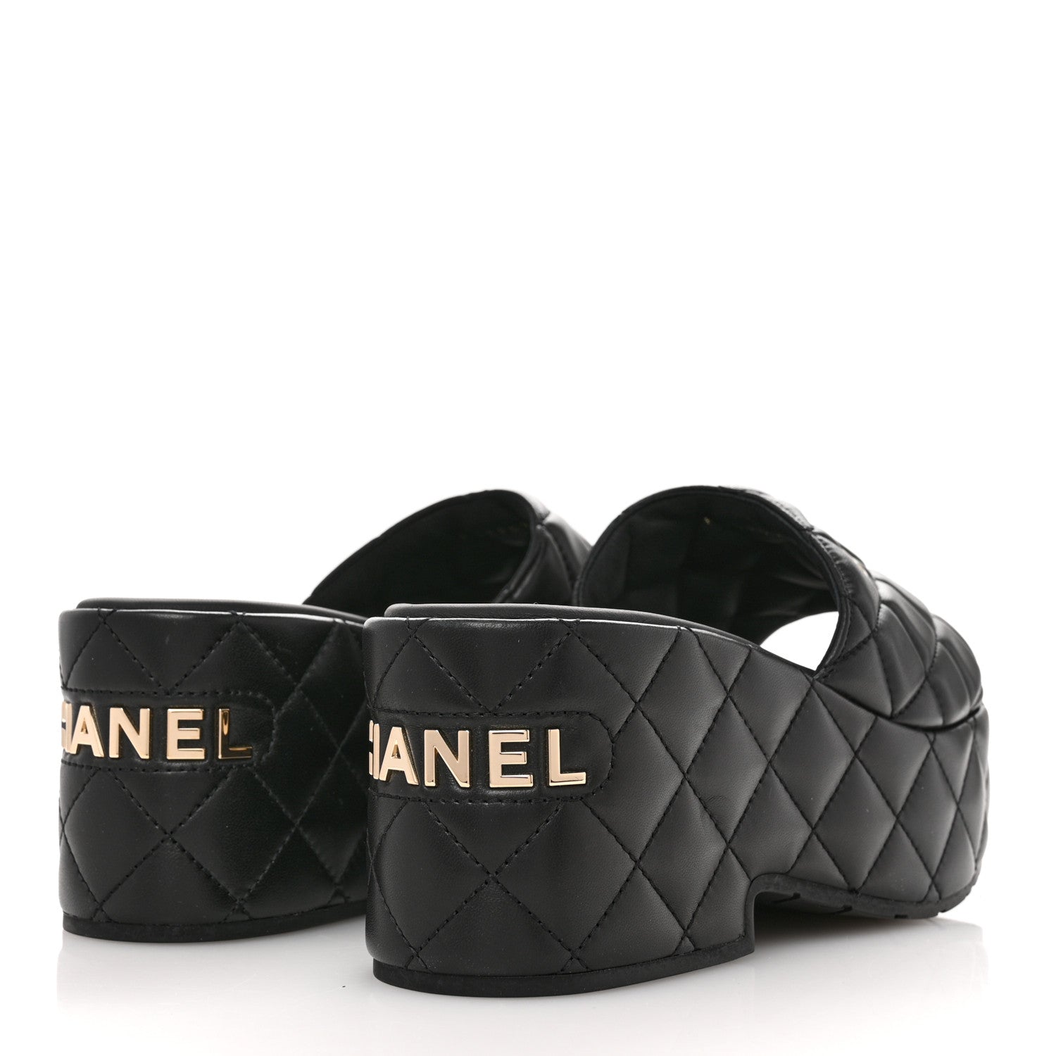 Chanel Lambskin Quilted CC Mules Wedge Sandals 39 Black 5 of 9