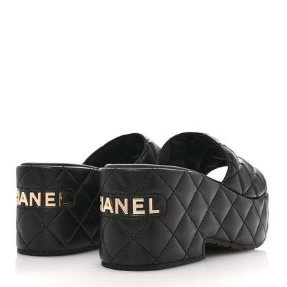 Chanel Lambskin Quilted CC Mules Wedge Sandals 39 Black 5 of 9