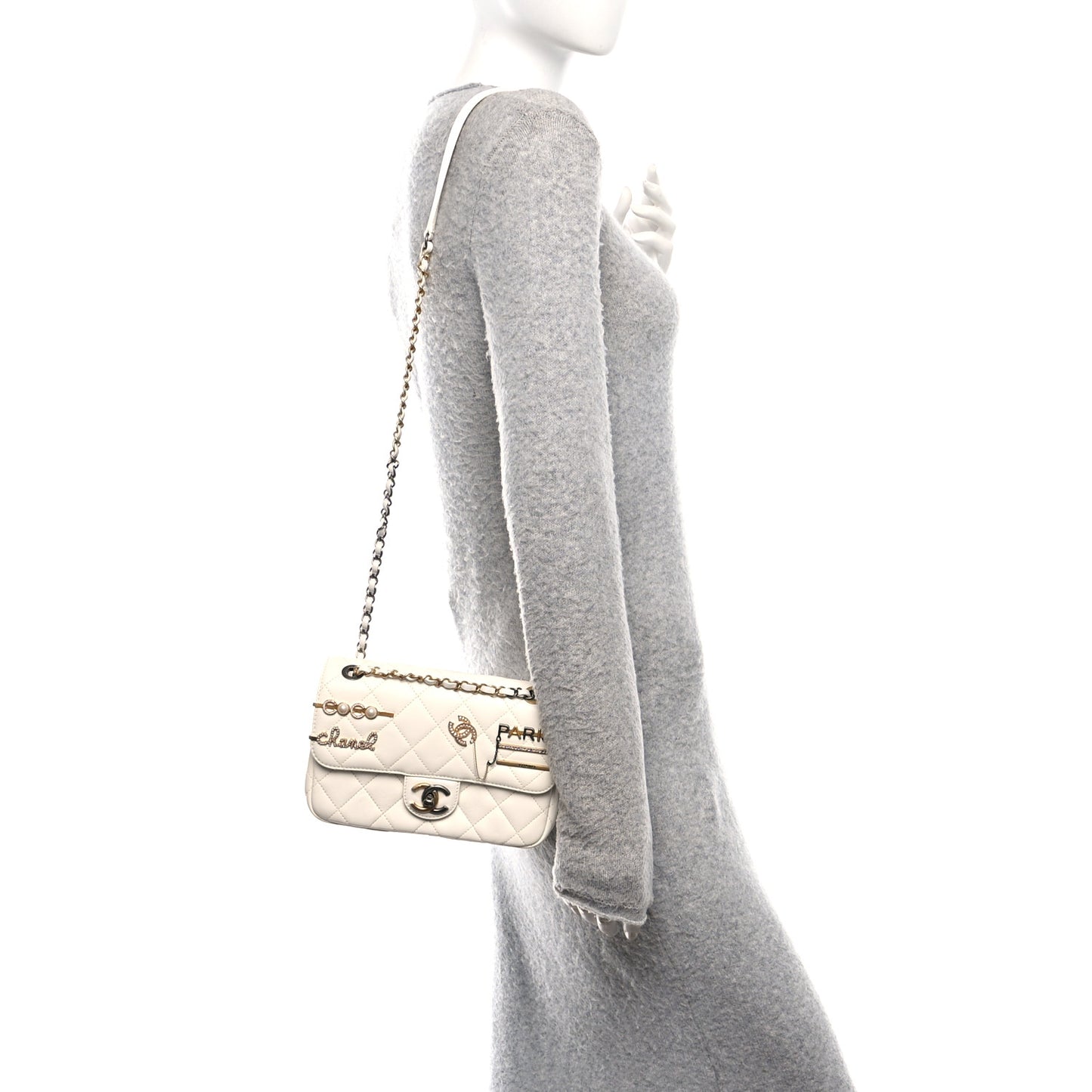 Lambskin Quilted Small Coco Clips Single Flap White