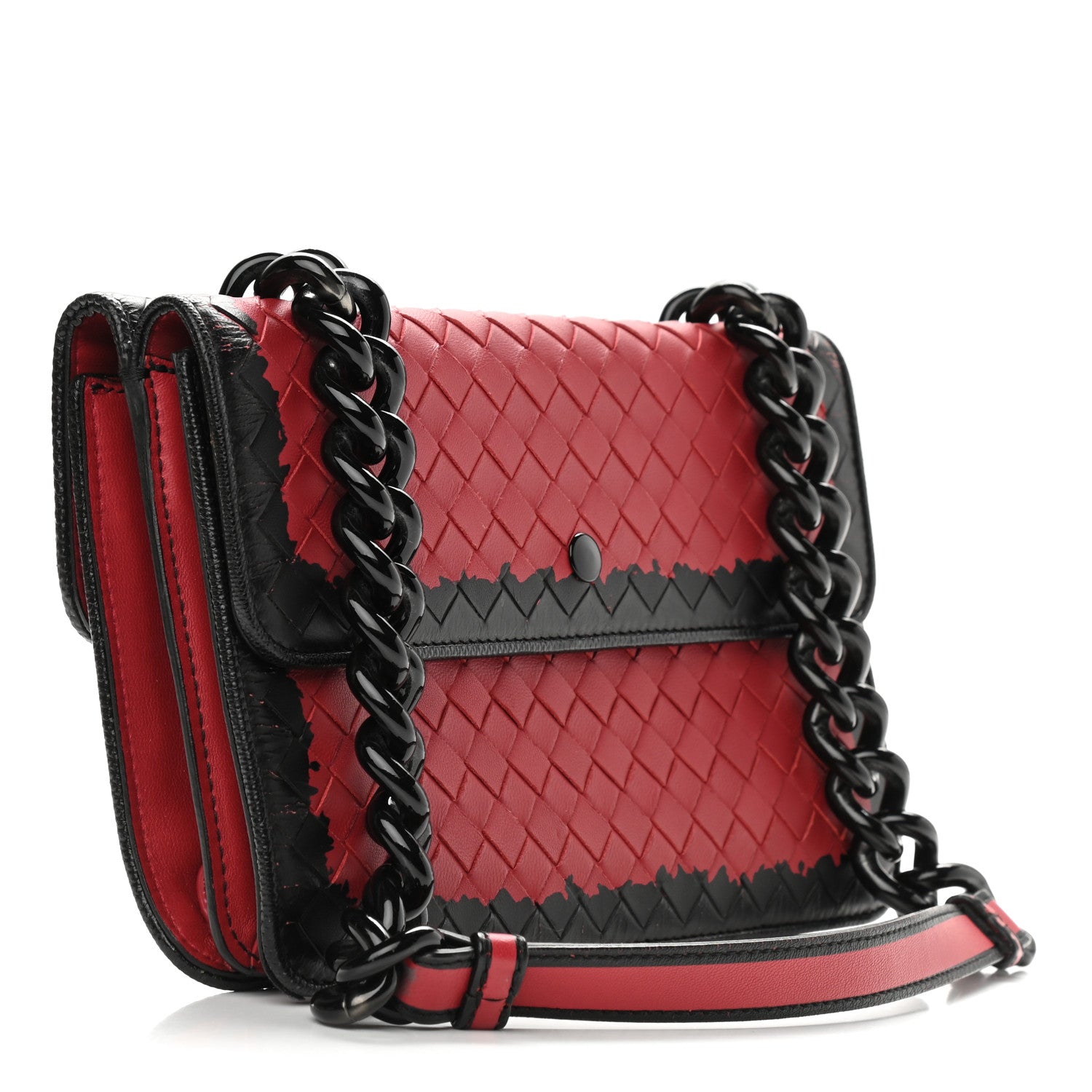 Bottega Veneta Nappa Intrecciato Glass Shoulder Bag Red Black 2 of 9
