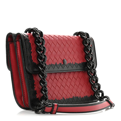 Bottega Veneta Nappa Intrecciato Glass Shoulder Bag Red Black 2 of 9