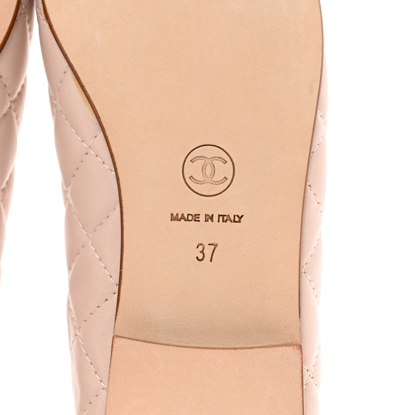 Lambskin Quilted CC Cap Toe Ballerina Flats 37 Light Pink