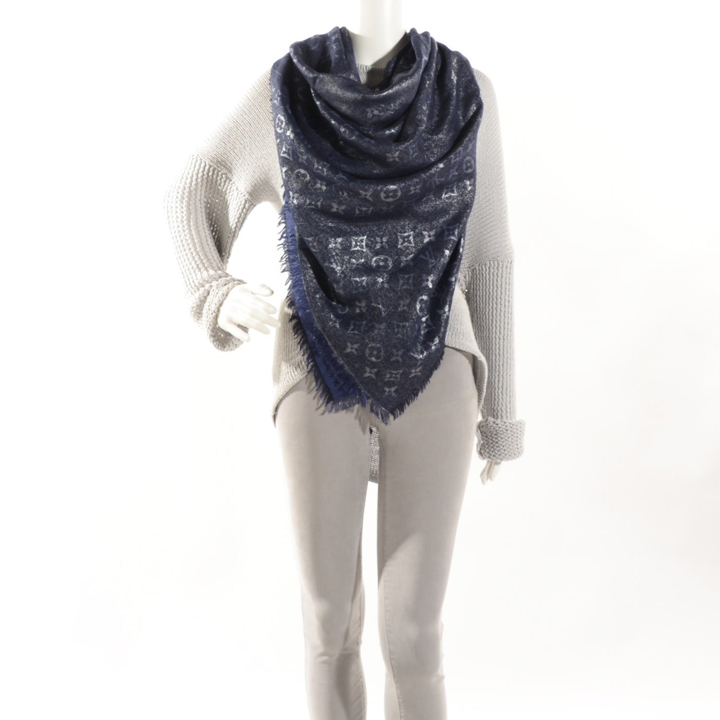 Silk Wool Monogram Rock Shawl Black