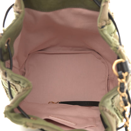 Chanel Canvas Chevron Cuba Patchwork Bucket Bag Khaki 5 of 9