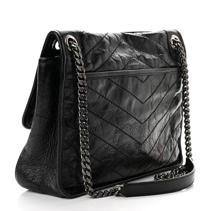 Saint Laurent Crinkled Calfskin Matelasse Monogram Medium Niki Chain Satchel Black 2 of 9