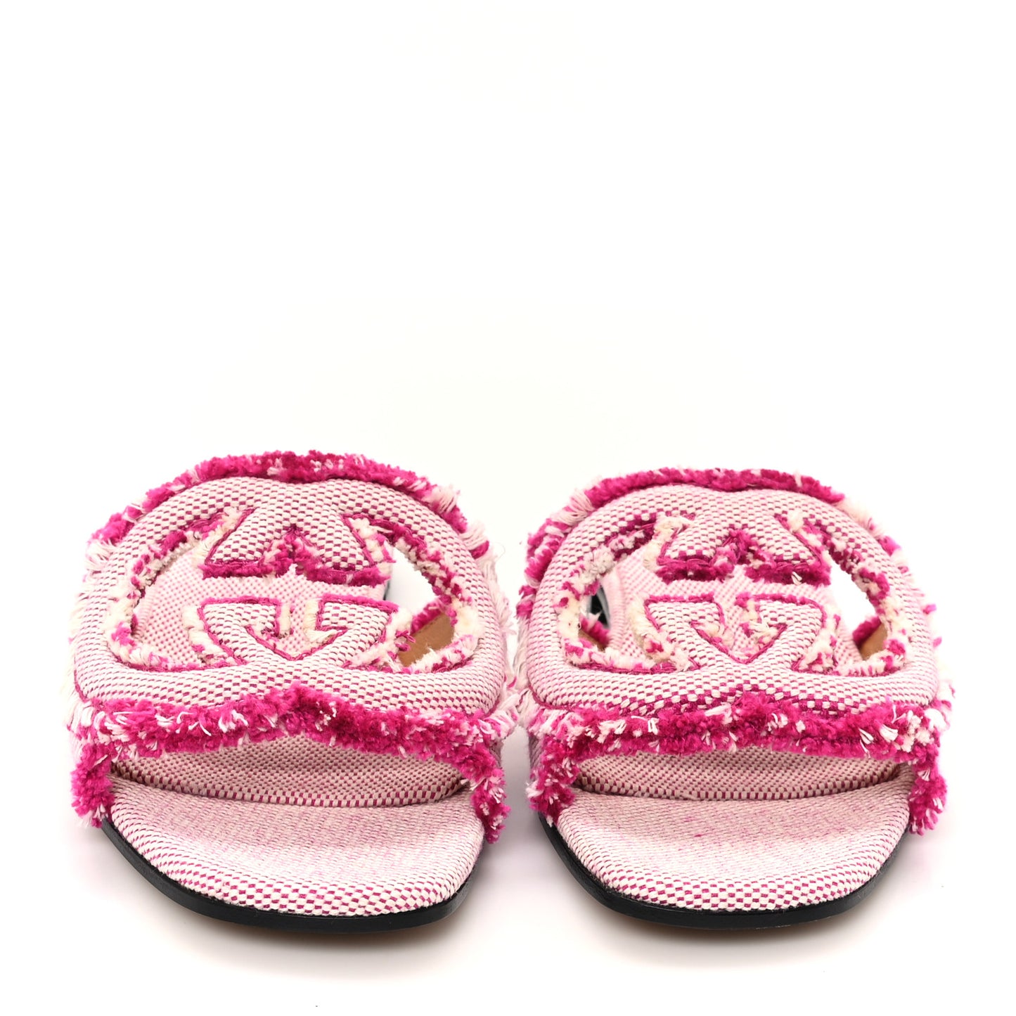 Fringed Canvas Interlocking G Cut Out Slide Sandals 37 Princess Fuxia Natural
