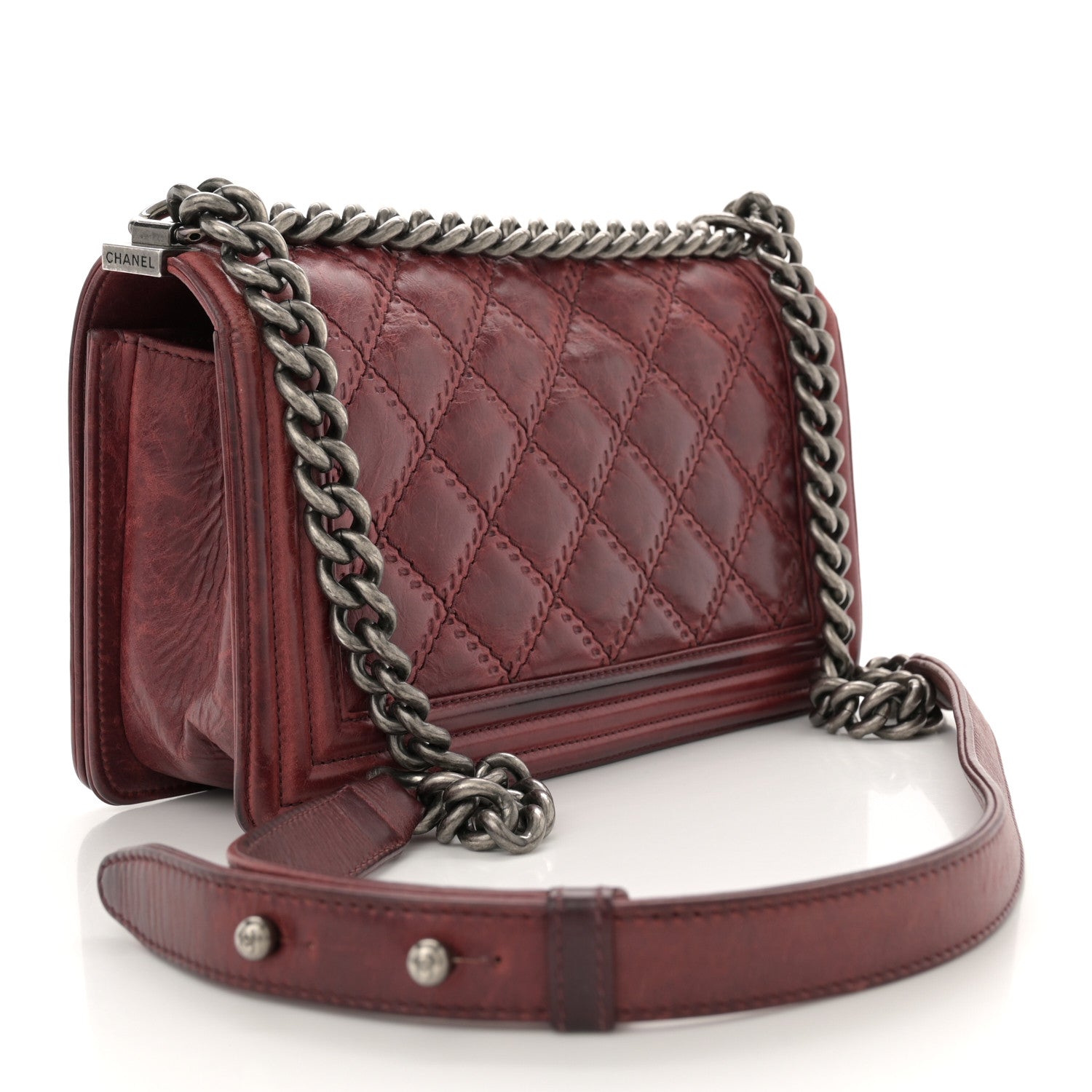 Chanel Calfskin Quilted Double Stitched Medium Boy Flap Burgundy 3 of 11