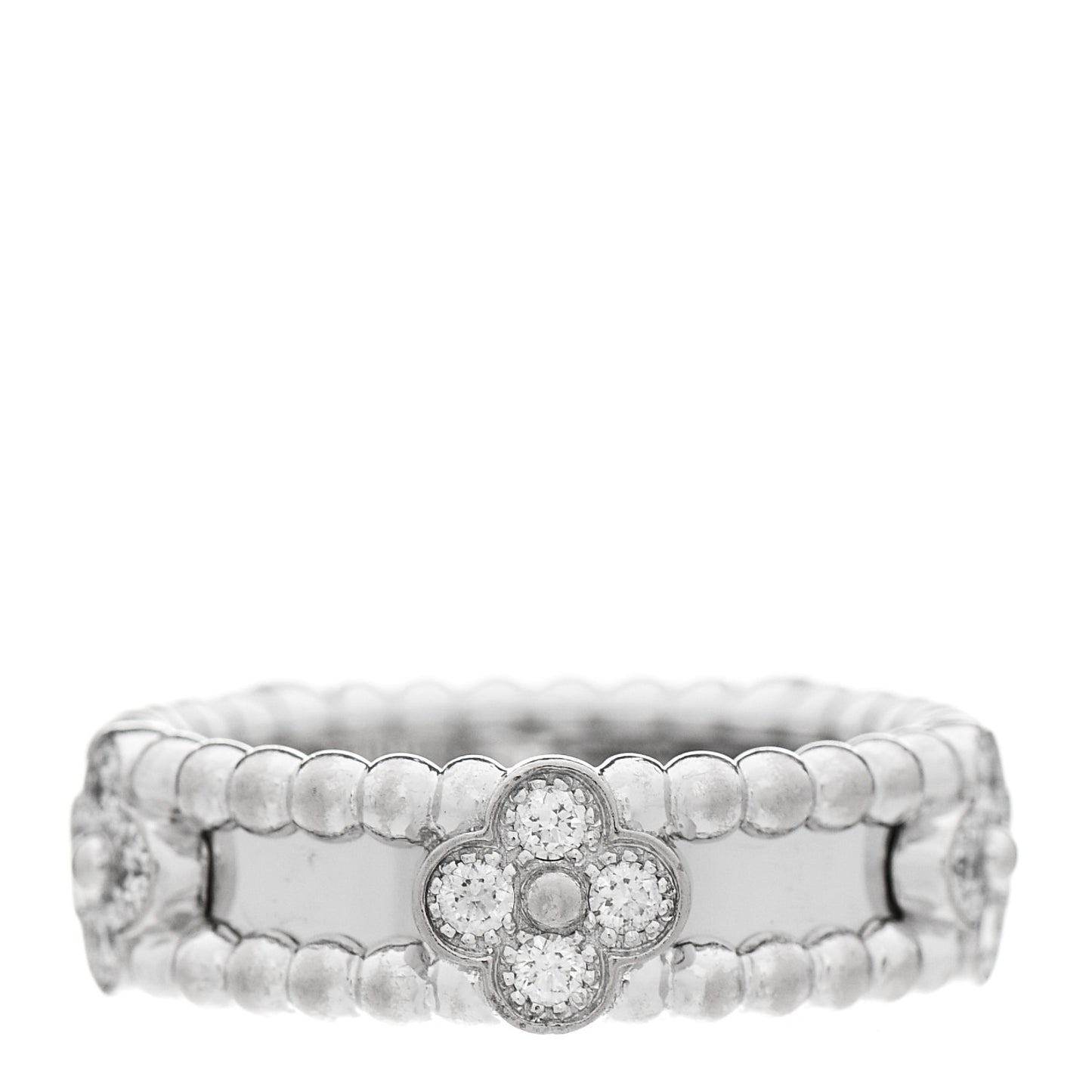 18K White Gold Diamond Sweet Perlee Clovers Ring 50 5.5