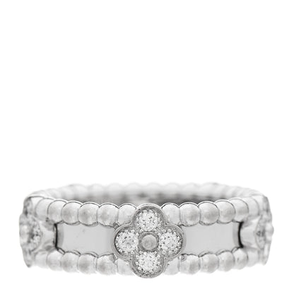 Van Cleef & Arpels 18K White Gold Diamond Sweet Perlee Clovers Ring 50 5.5 1 of 6