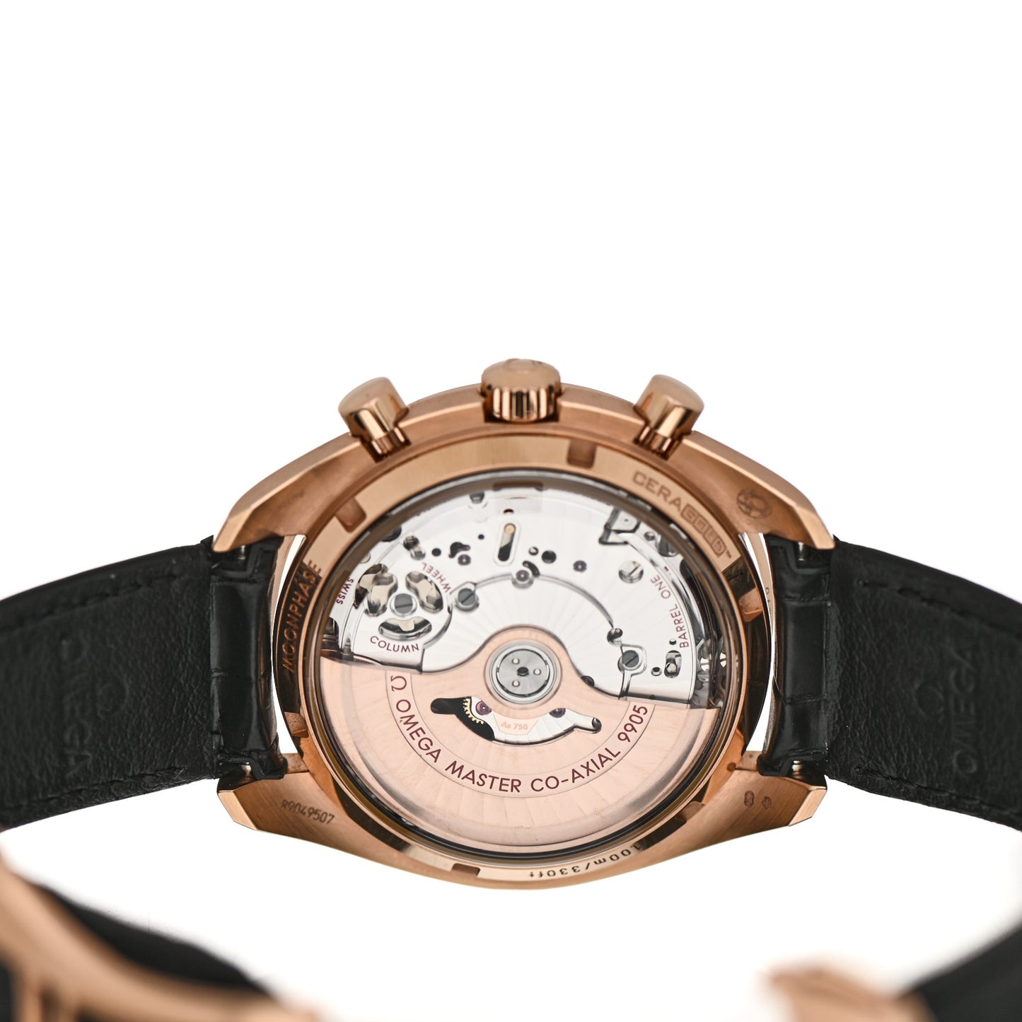 18K Sedna Gold Alligator 44mm Speedmaster Moonphase Chronograph Automatic Watch Black 304.63.44.52.01.001