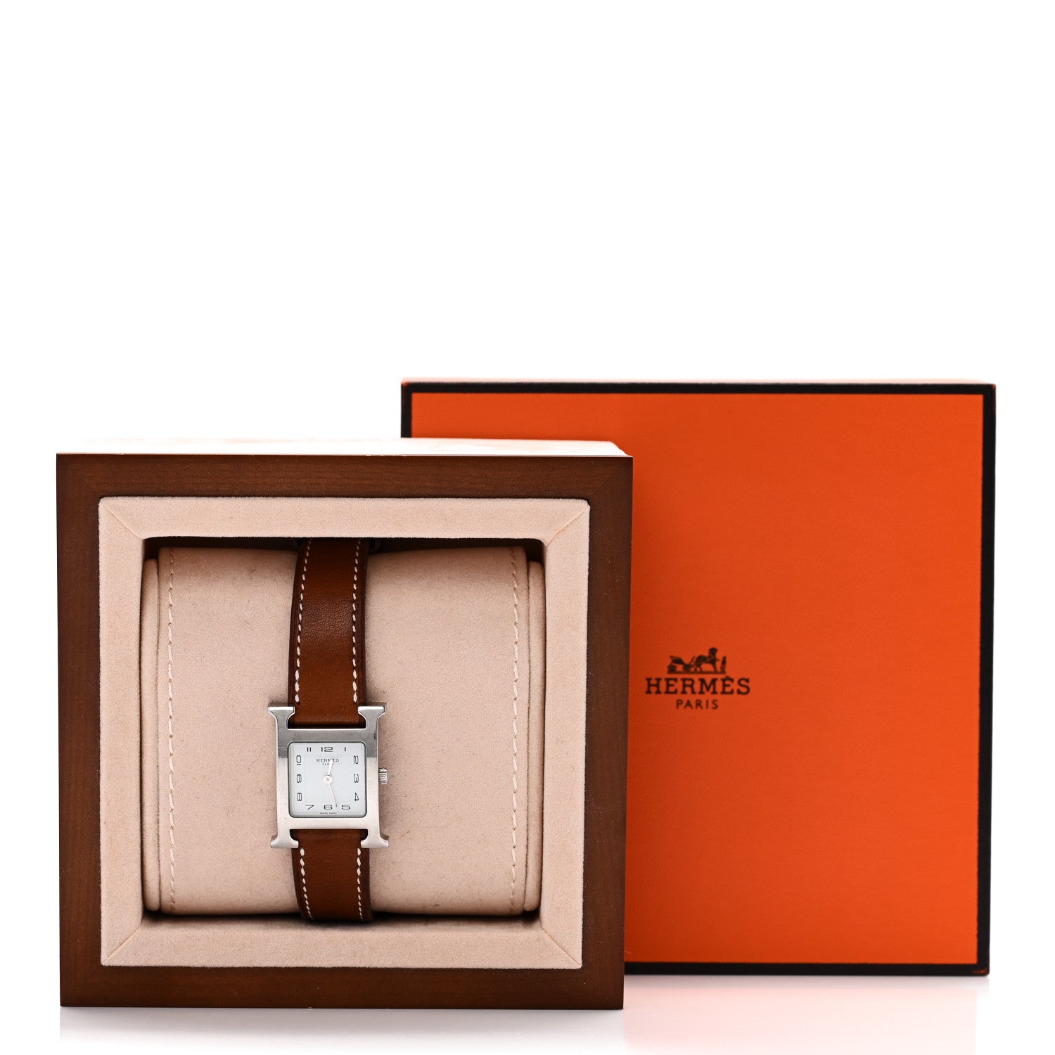 Hermes Stainless Steel Barenia 21mm Heure H Hour Quartz Watch Fauve 5 of 5