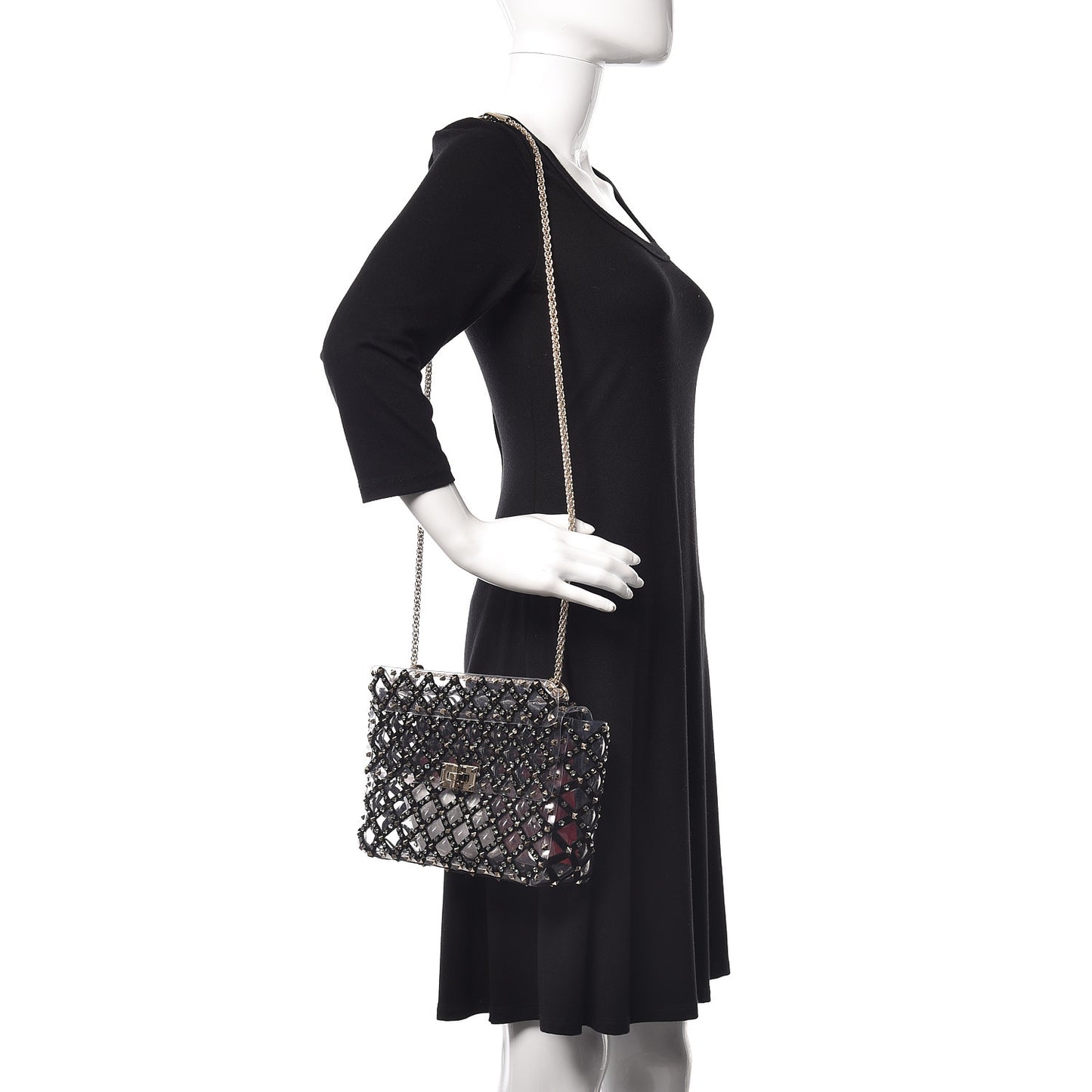 PVC Velvet Crystal Embellished Medium Rockstud Spike Shoulder Bag