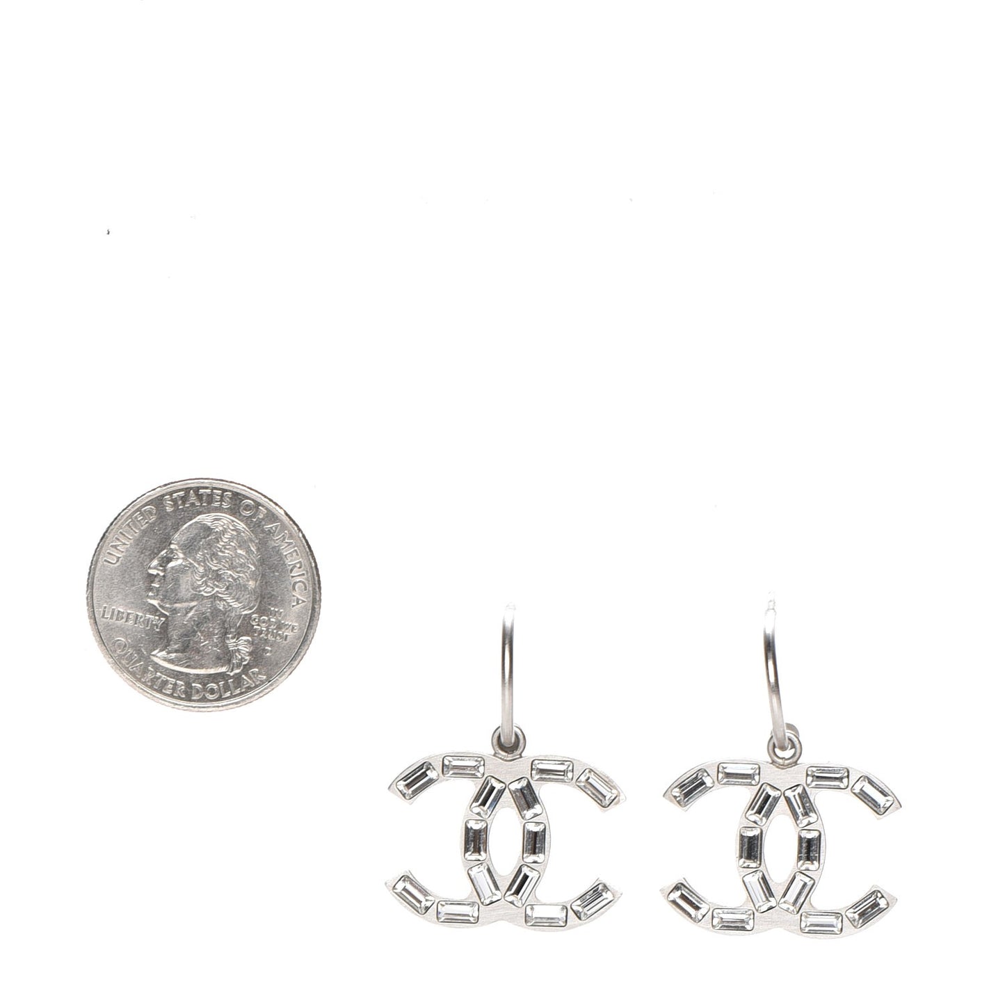 Baguette Crystal CC Dangle Earrings Silver
