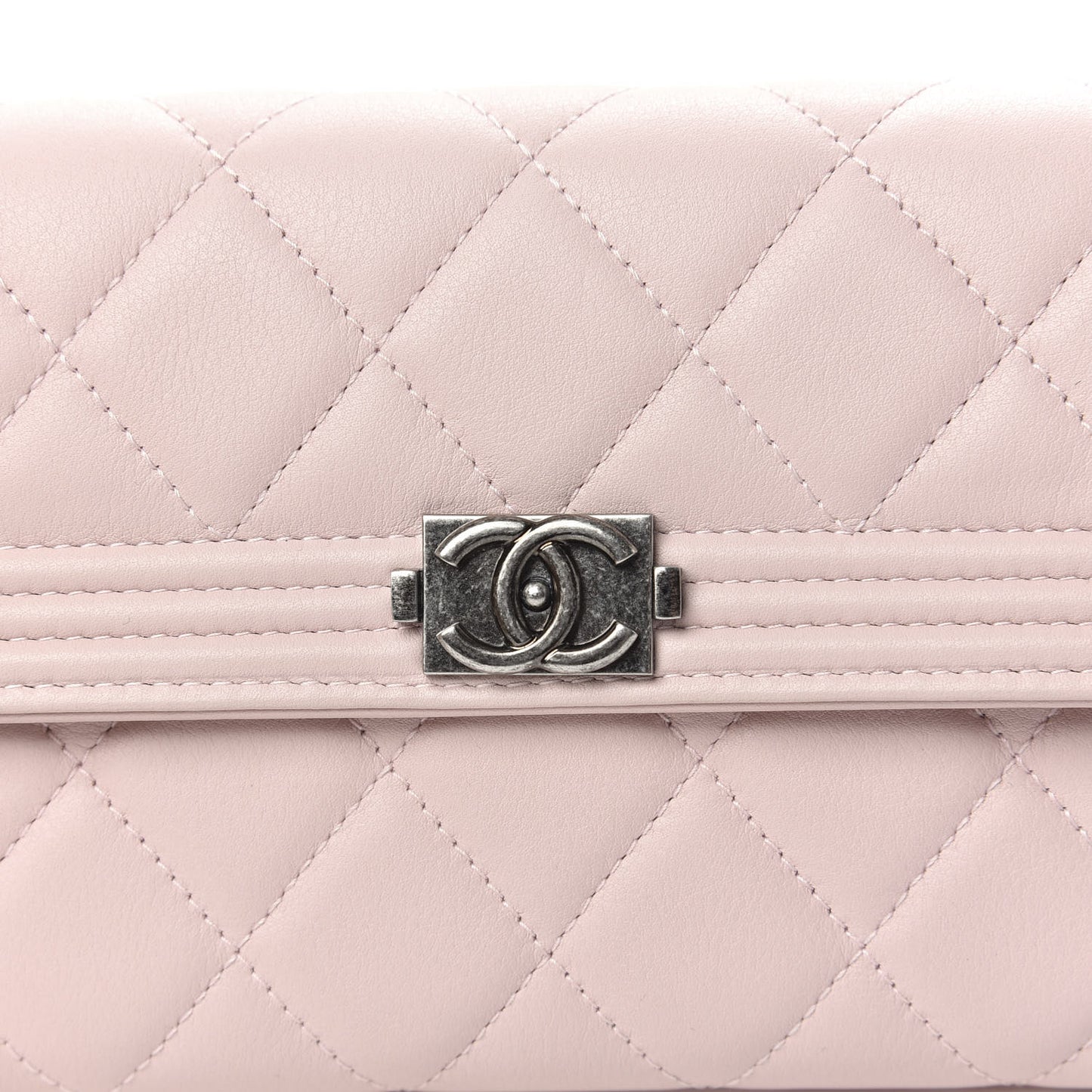 Grained Shiny Calfskin Quilted Boy Flap Wallet Light Pink
