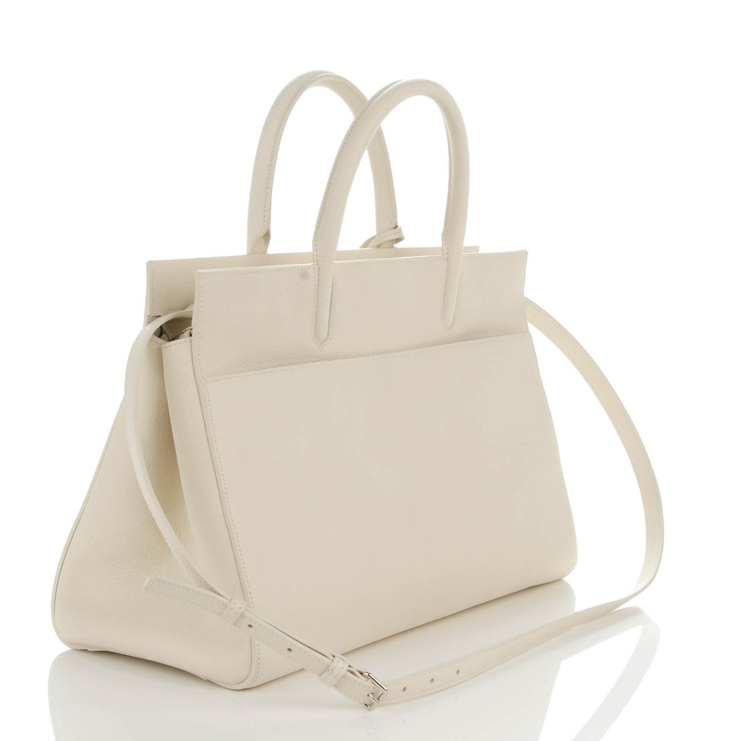 Grained Calfskin Medium Cabas Rive Gauche Dove White