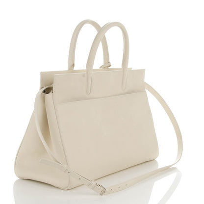 Saint Laurent Grained Calfskin Medium Cabas Rive Gauche Dove White 3 of 8