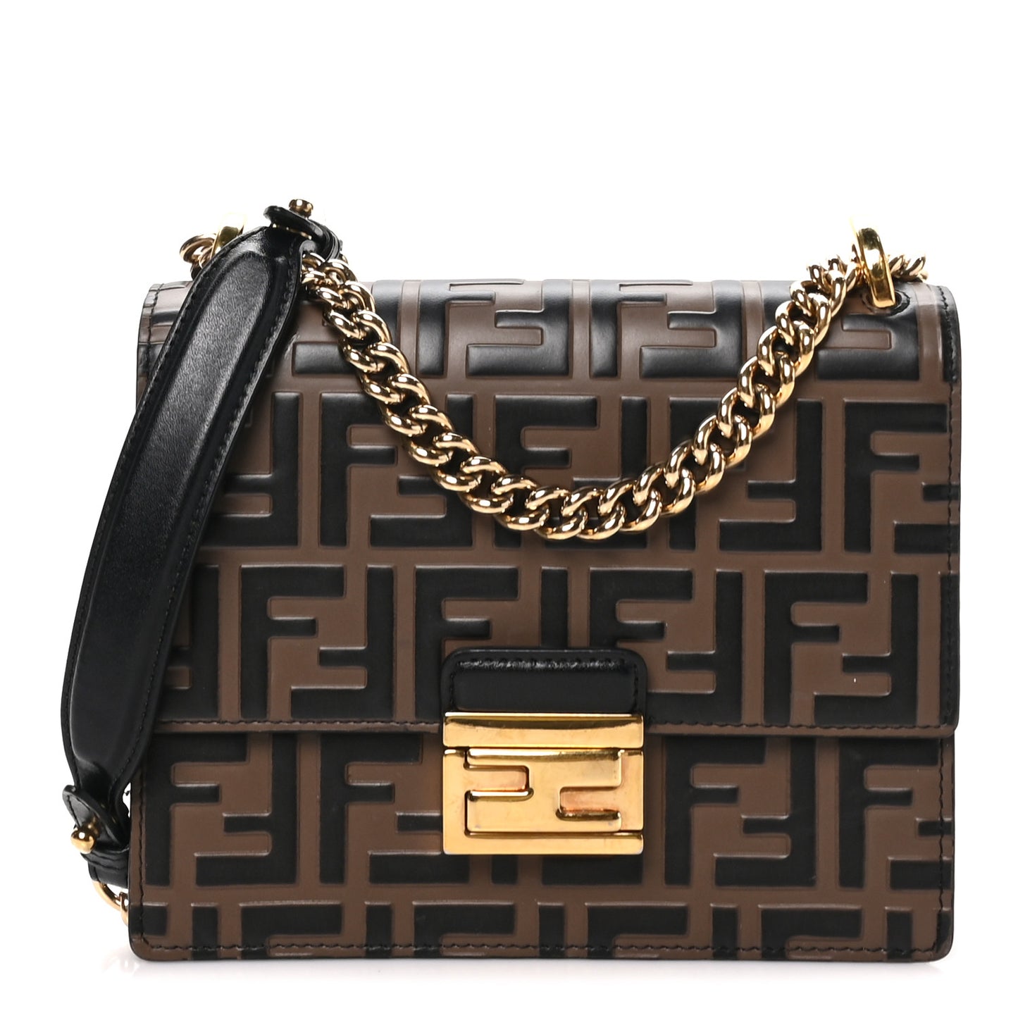 Vitello Liberty Bi-Color FF 1974 Embossed Small Kan U Shoulder Bag Maya Black