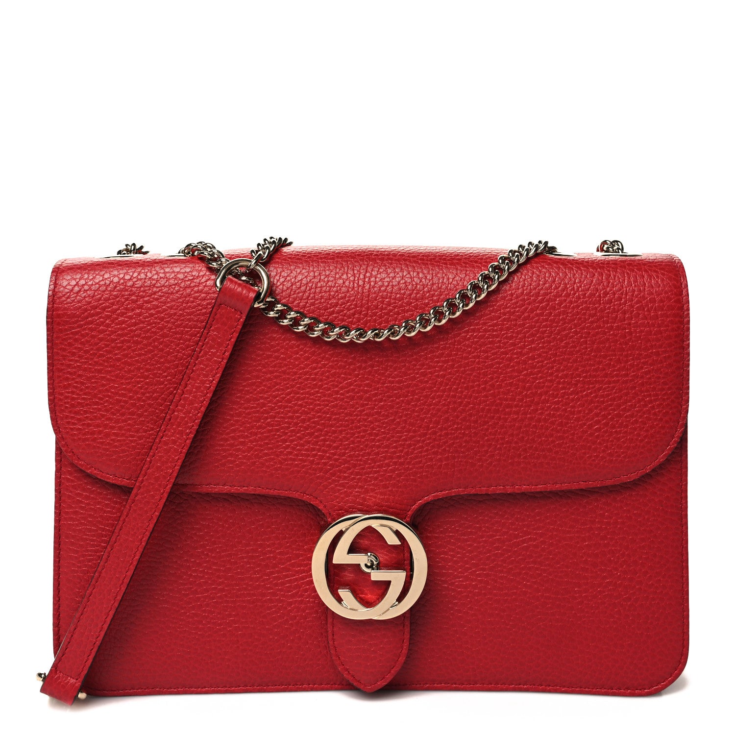 Gucci Dollar Calfskin Interlocking G Shoulder Bag Red 1 of 13