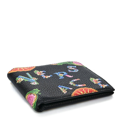 Versace Grained Calfskin Beverly Palm Print Bi-Fold Wallet Black Multicolor 4 of 7