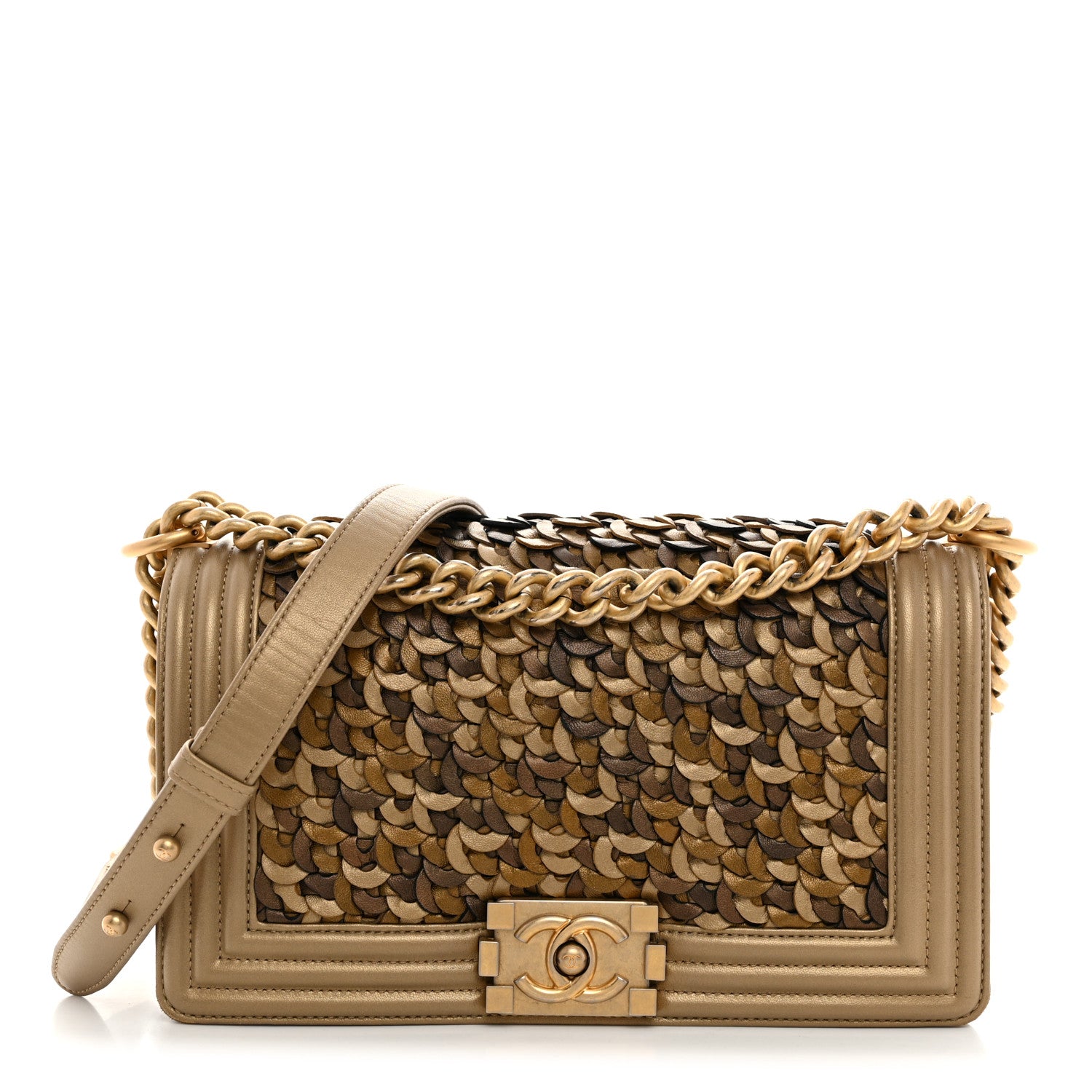 Chanel Metallic Lambskin Medium Scaled Boy Flap Gold 1 of 11