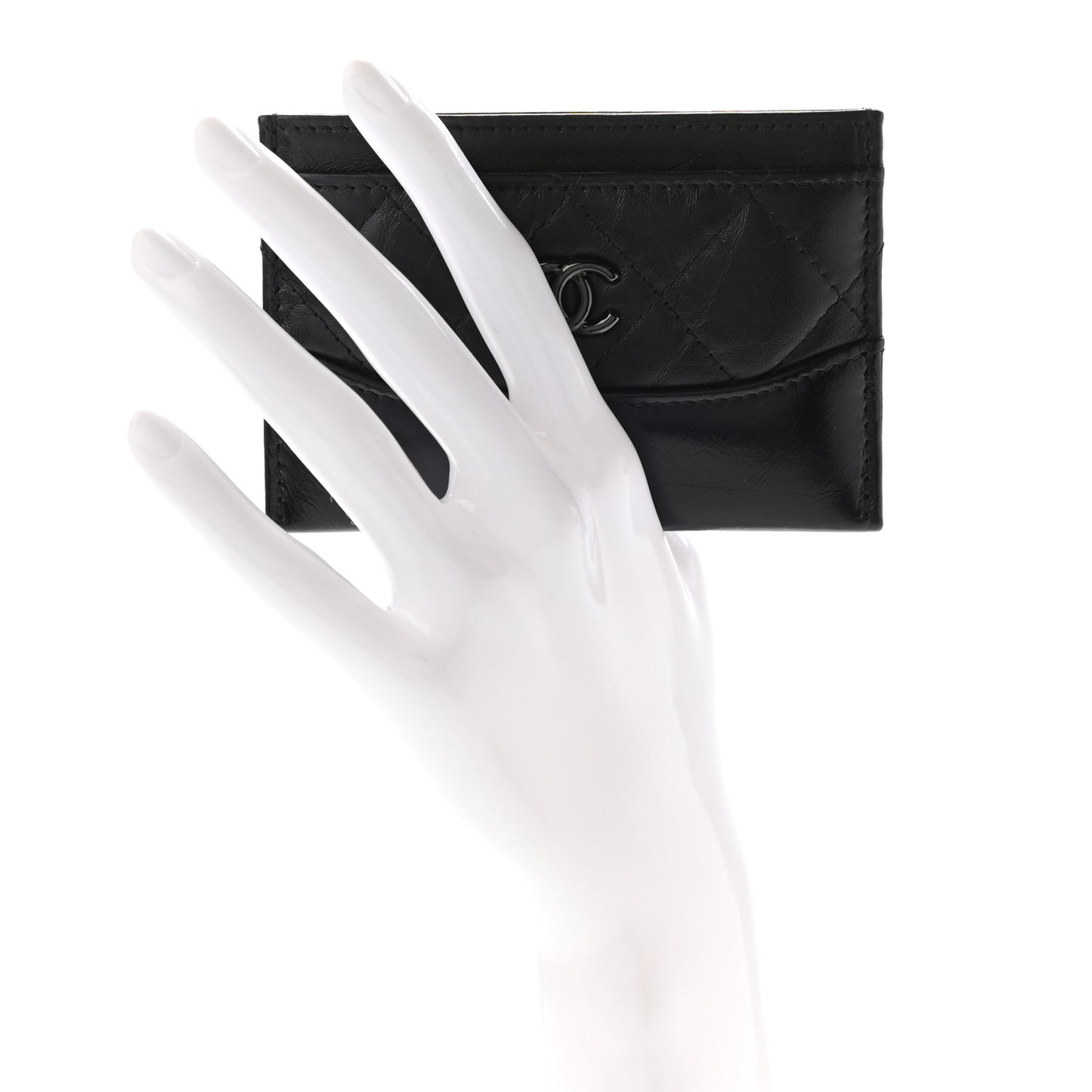 Aged Calfskin Quilted Gabrielle Card Holder Wallet So Black