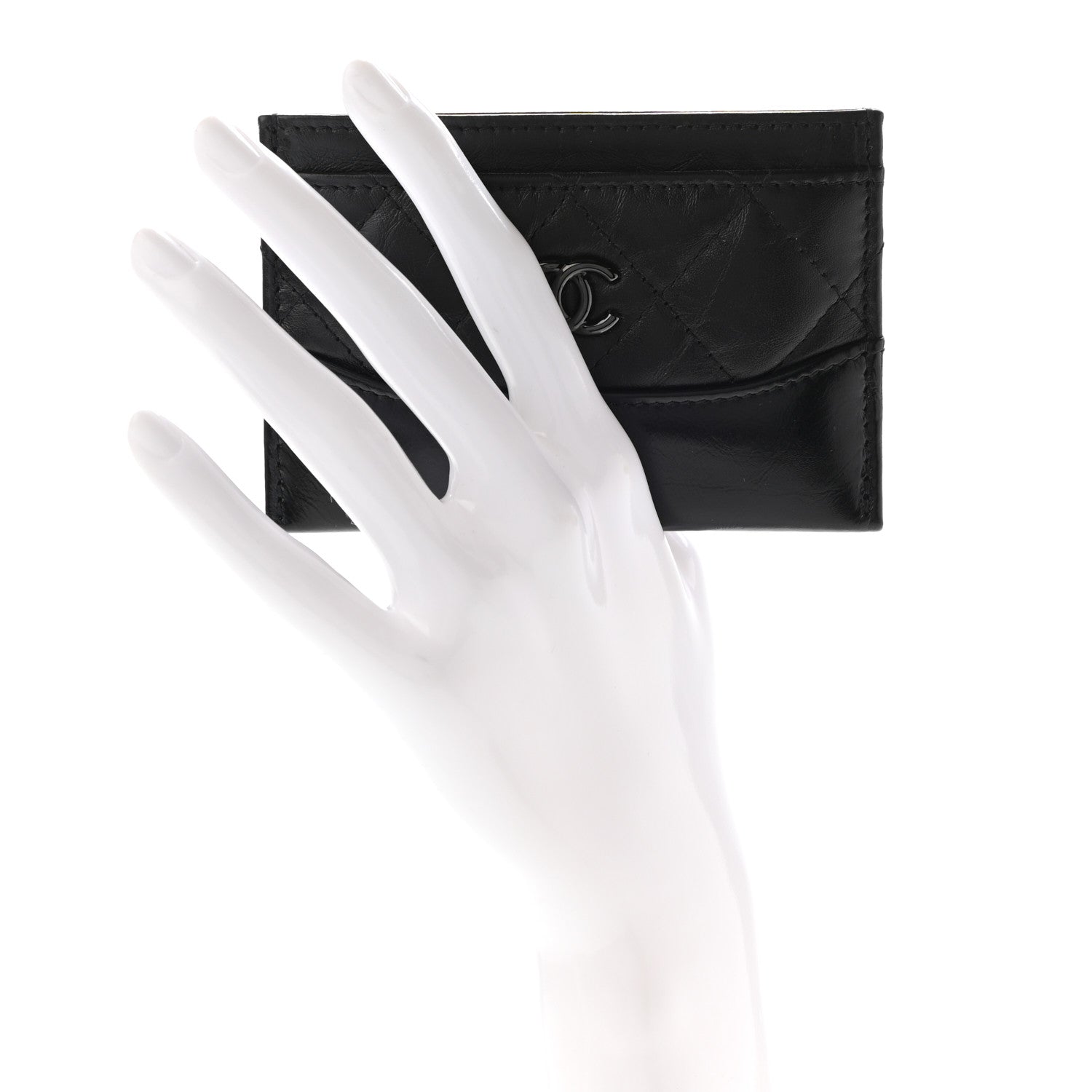 Chanel Aged Calfskin Quilted Gabrielle Card Holder Wallet So Black 2 of 8