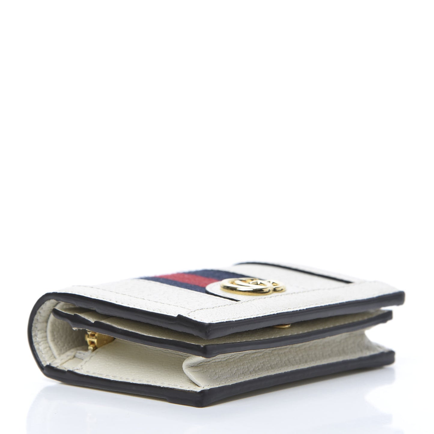 Textured Calfskin Web Ophidia Card Case Mystic White